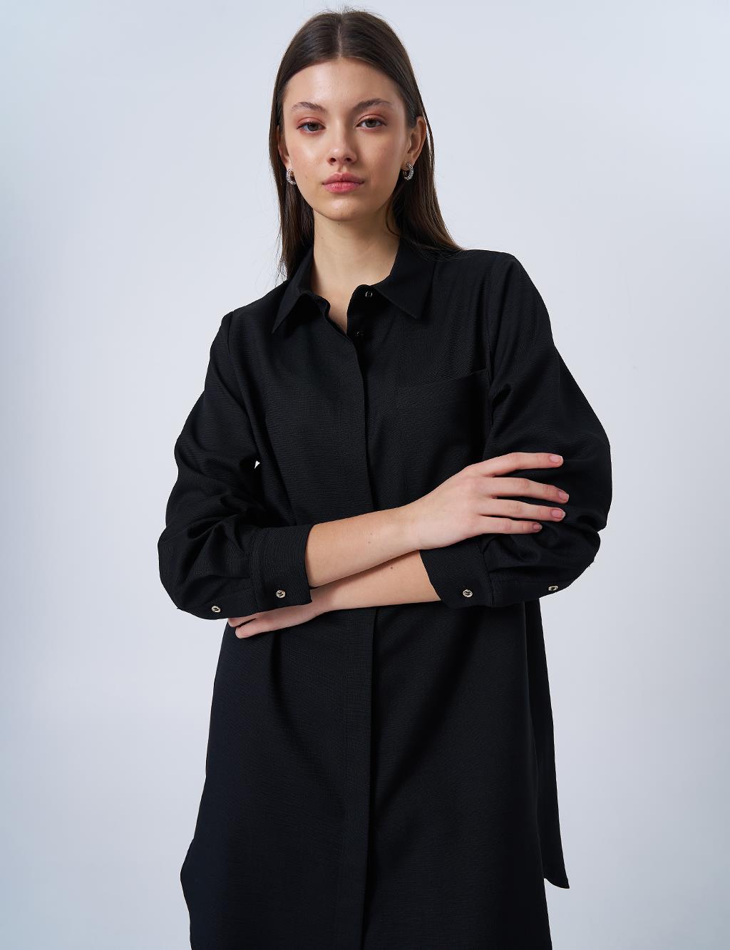 Gömlek Yaka Basic Tunik Siyah