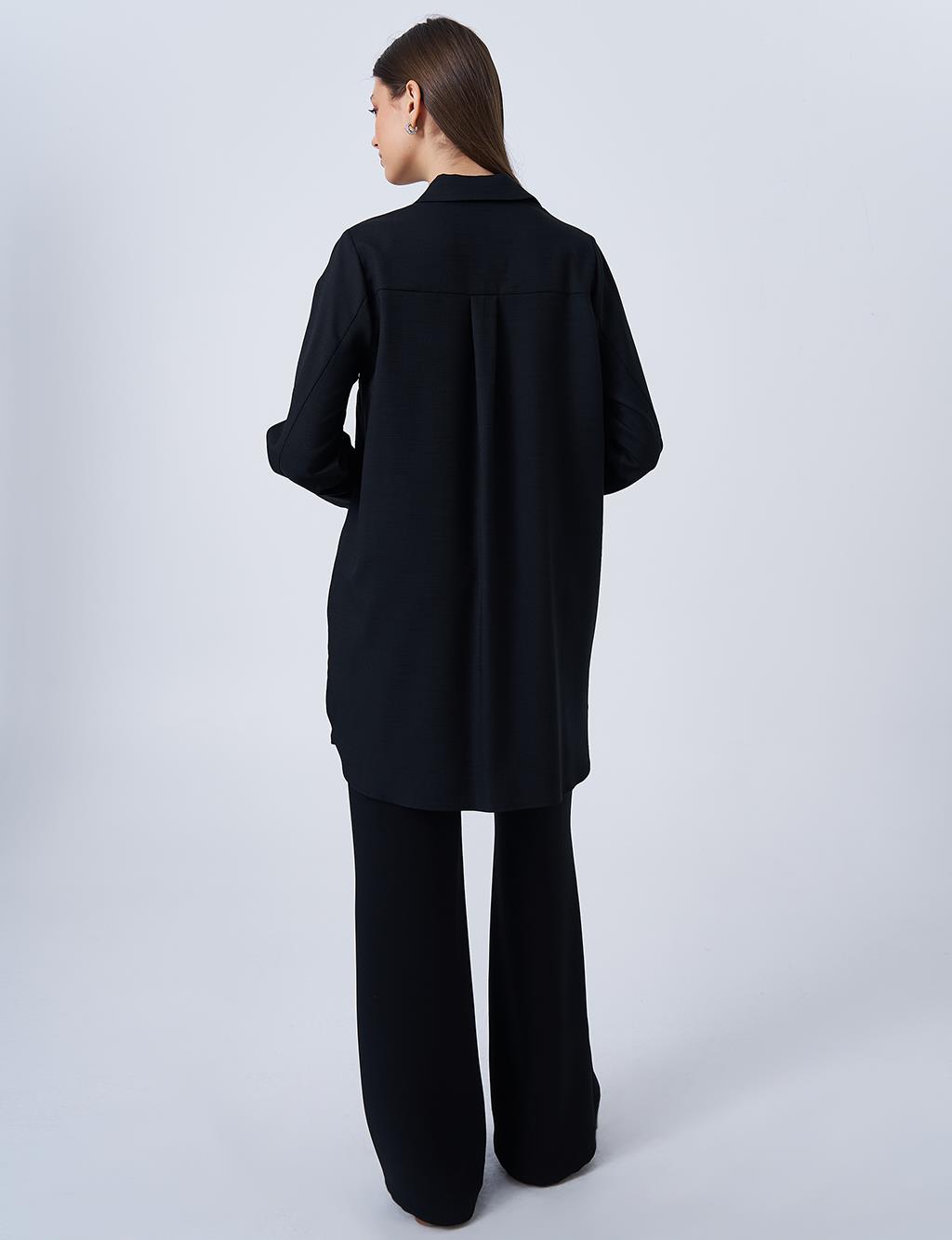 Gömlek Yaka Basic Tunik Siyah