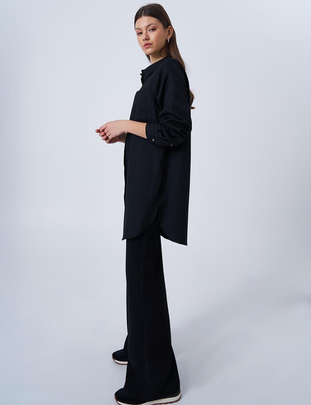 Gömlek Yaka Basic Tunik Siyah