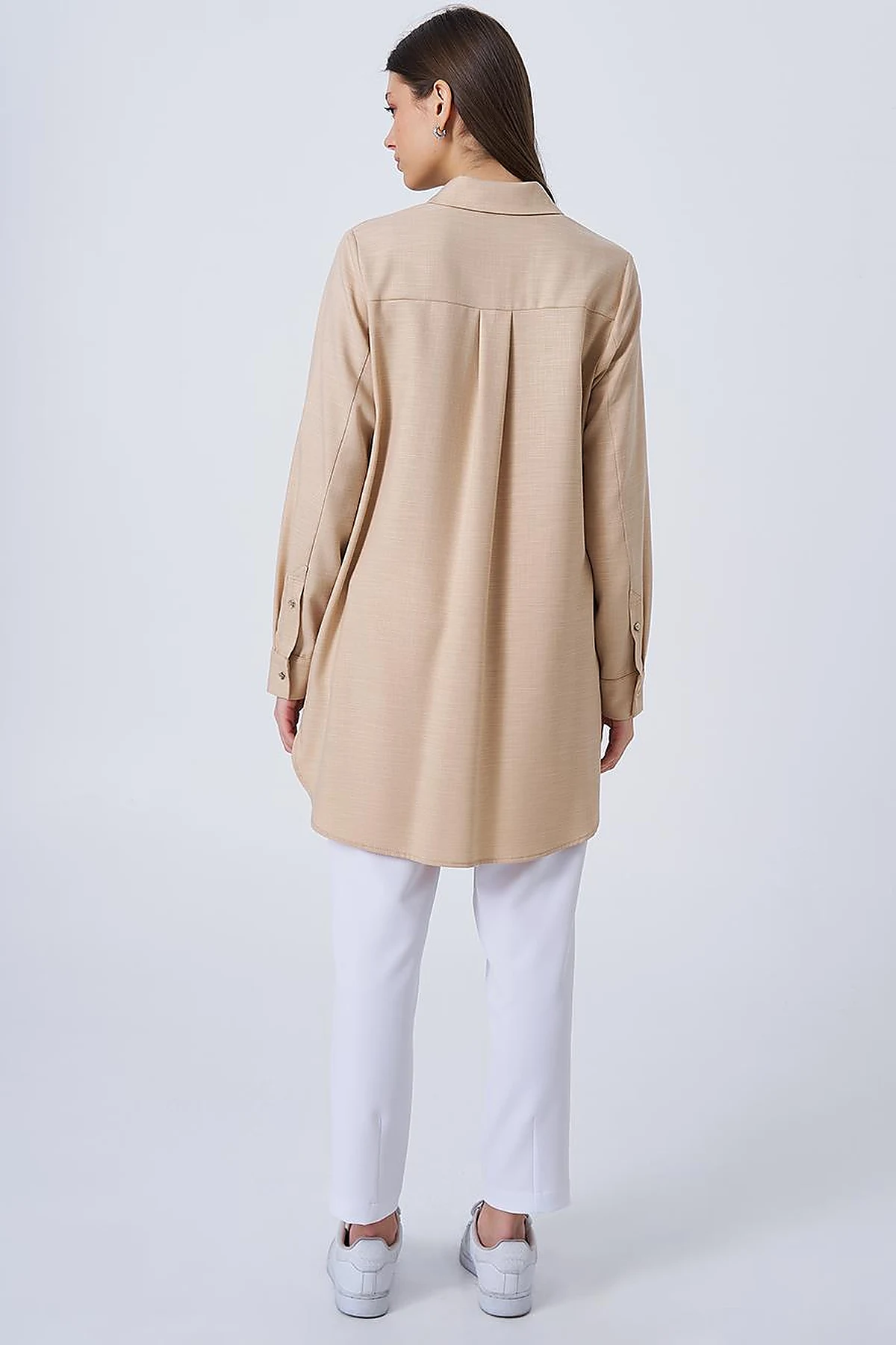 Shirt Collar Basic Tunic Beige