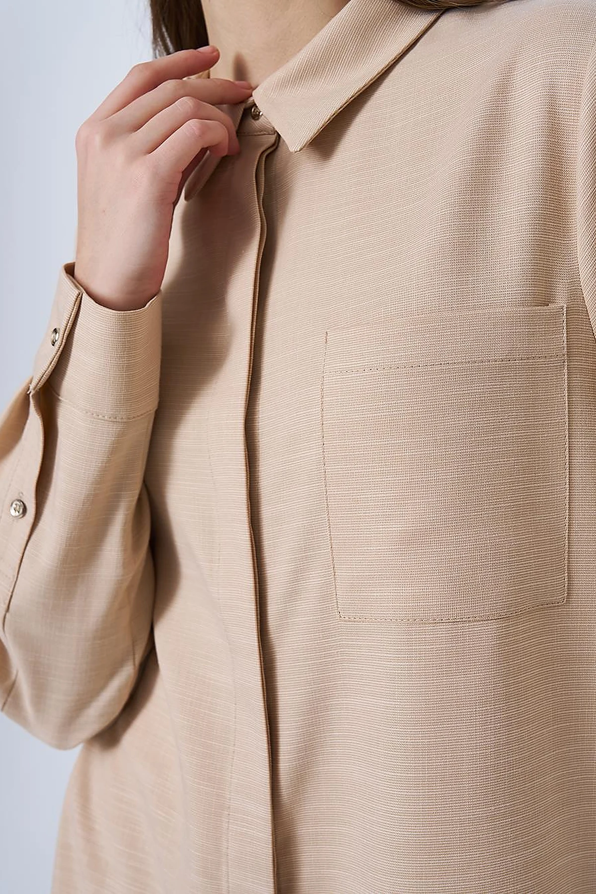 Shirt Collar Basic Tunic Beige