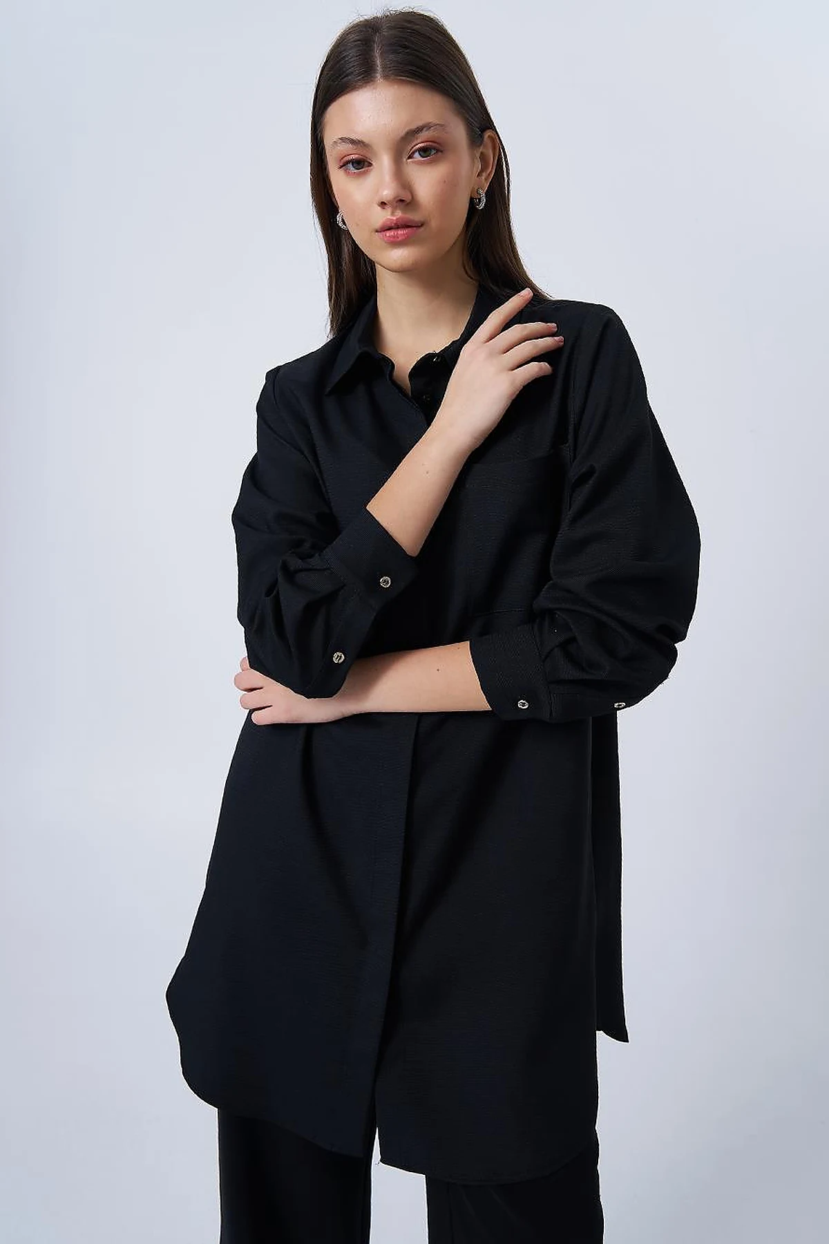 Shirt Collar Basic Tunic Black