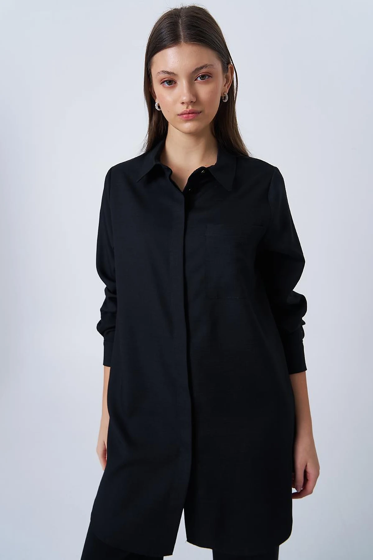 Shirt Collar Basic Tunic Black