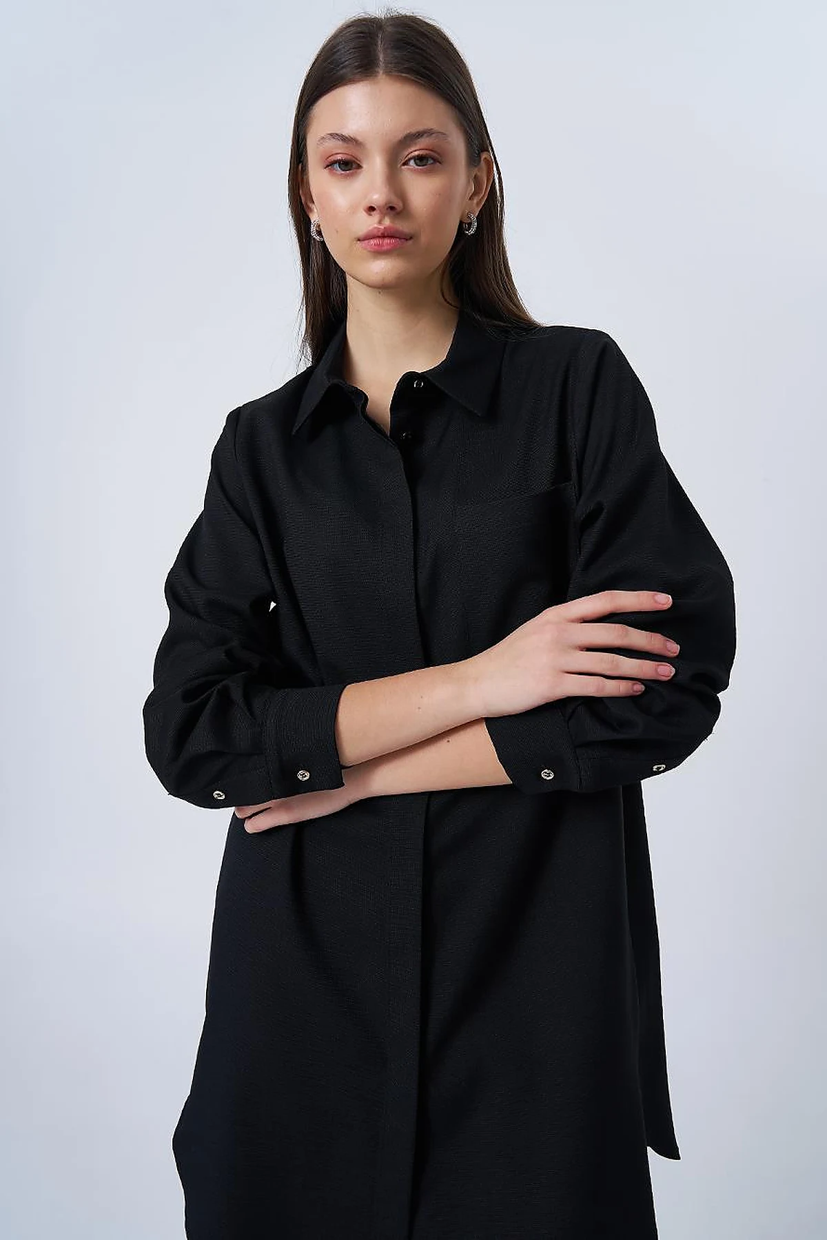Shirt Collar Basic Tunic Black