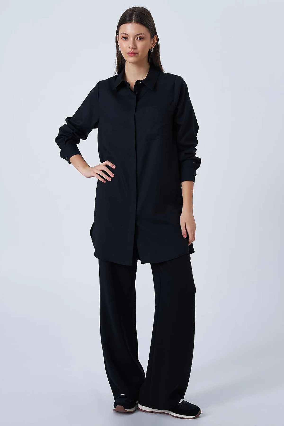 Shirt Collar Basic Tunic Black