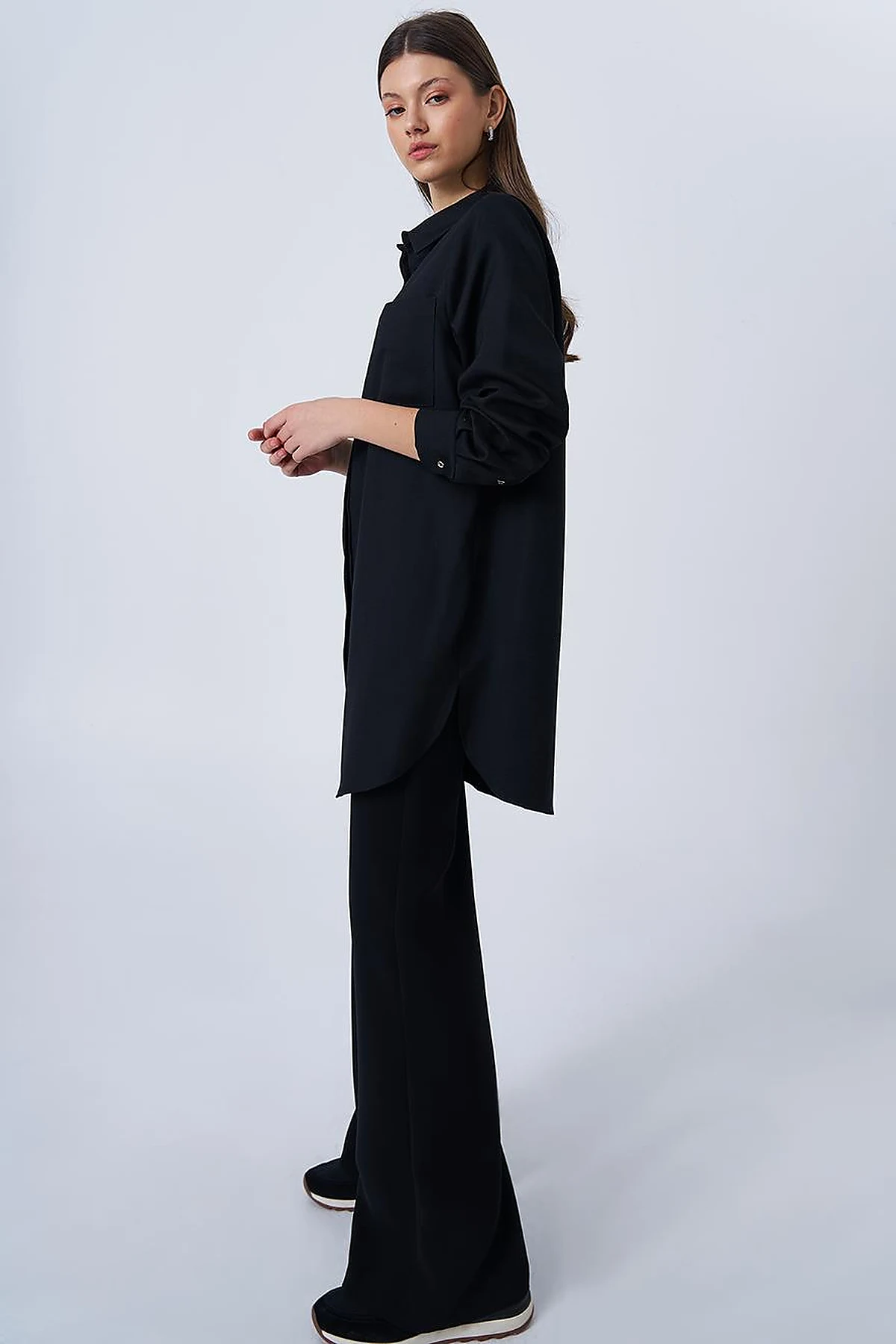 Shirt Collar Basic Tunic Black