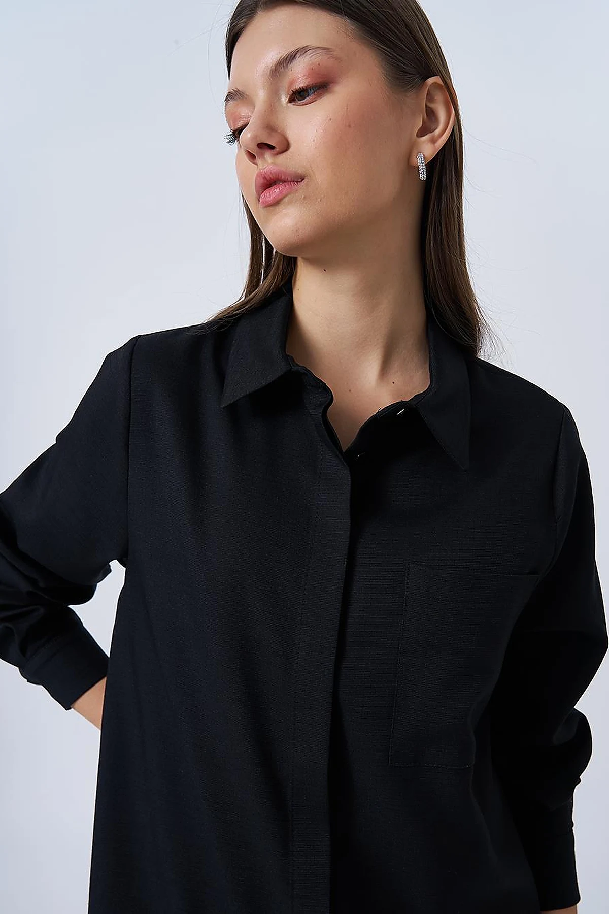 Shirt Collar Basic Tunic Black