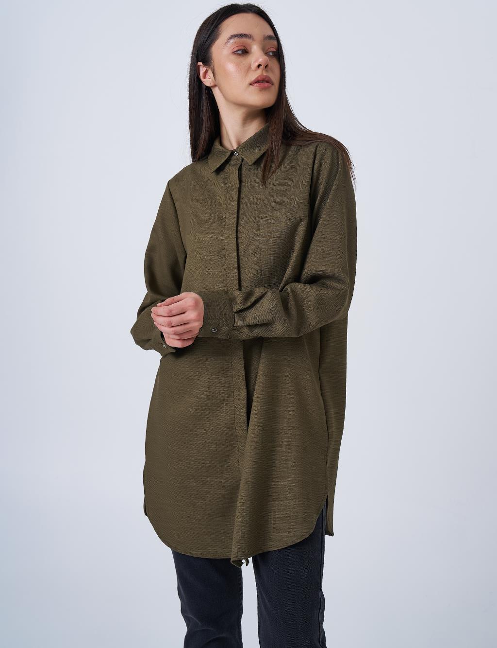 Gömlek Yaka Basic Tunik Haki 