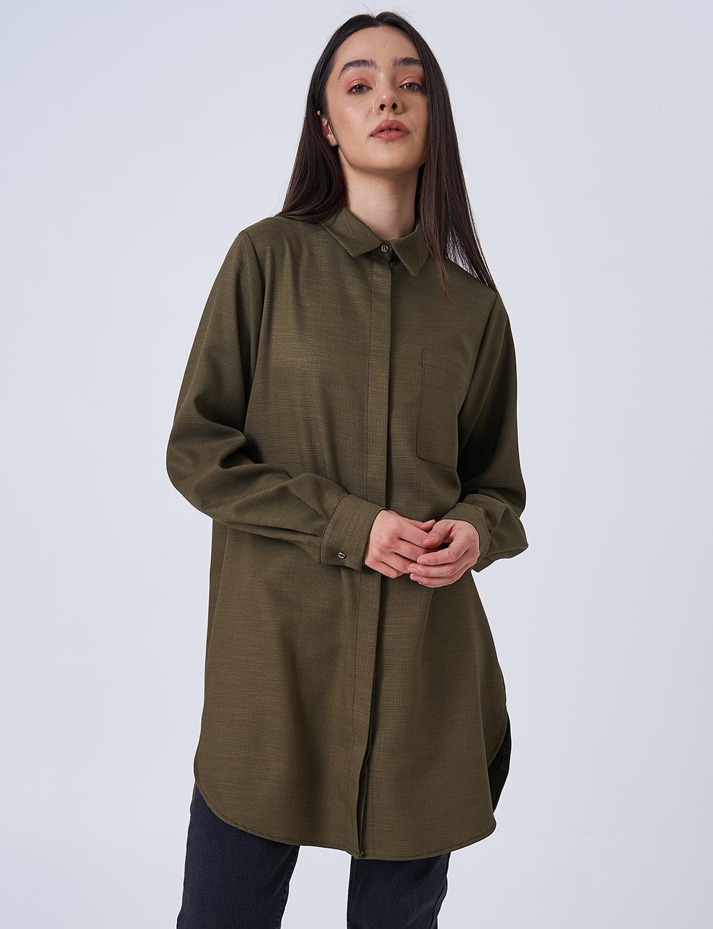 Gömlek Yaka Basic Tunik Haki 