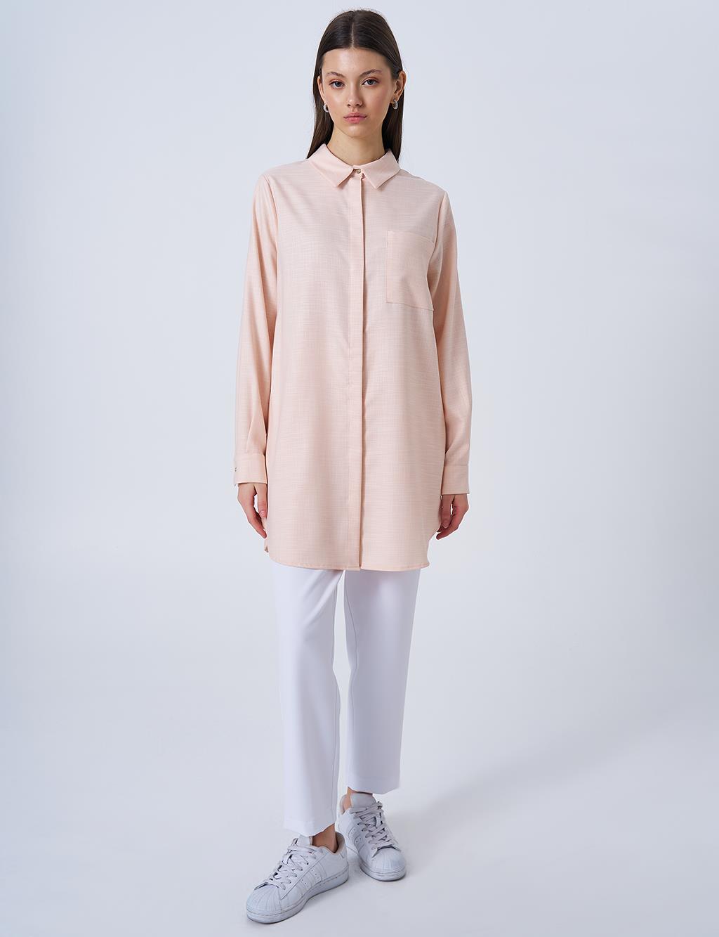Gömlek Yaka Basic Tunik Krem