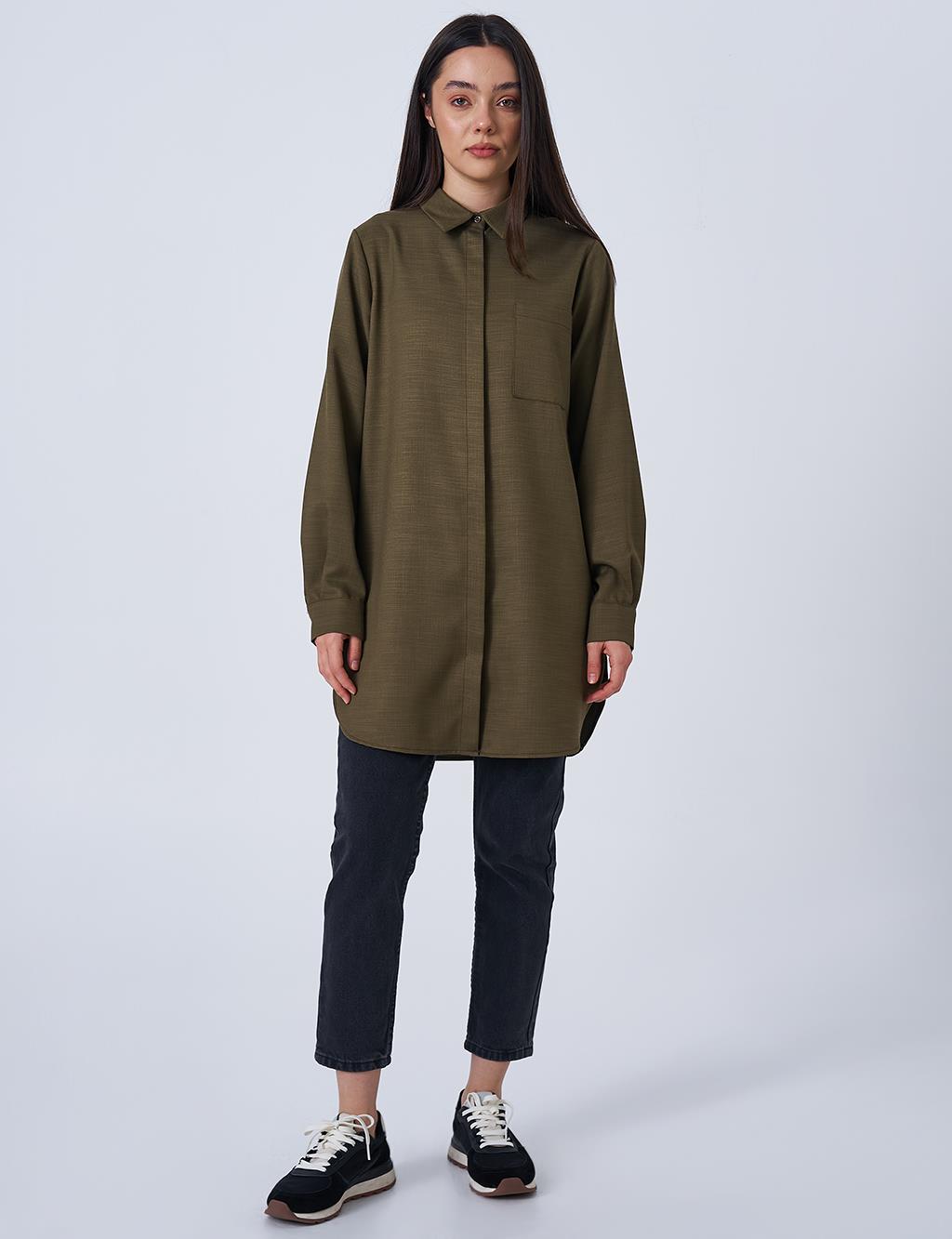 Gömlek Yaka Basic Tunik Haki 