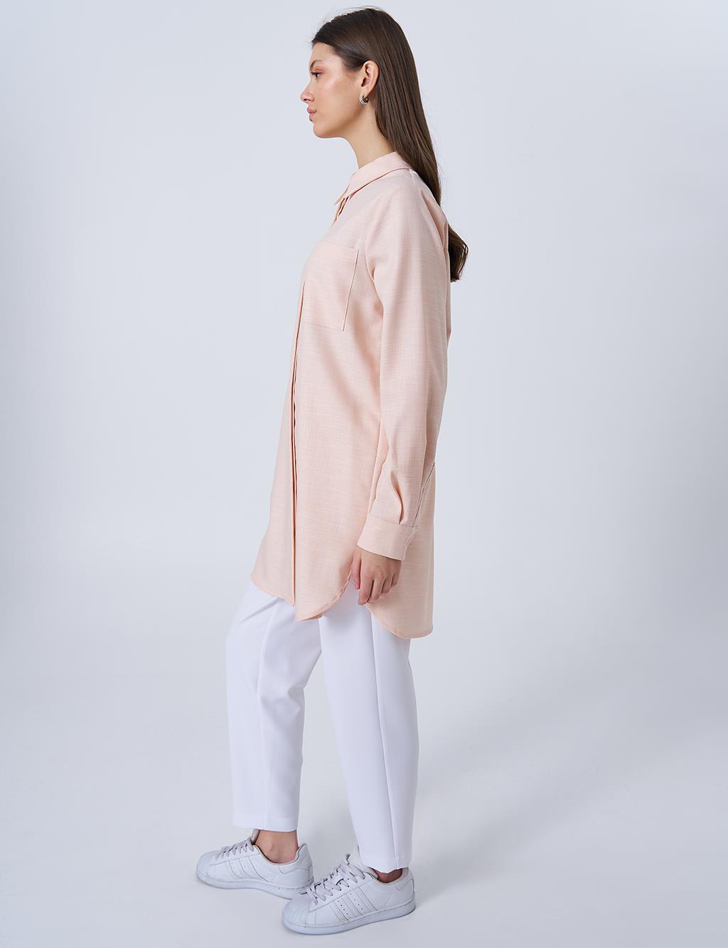 Gömlek Yaka Basic Tunik Krem