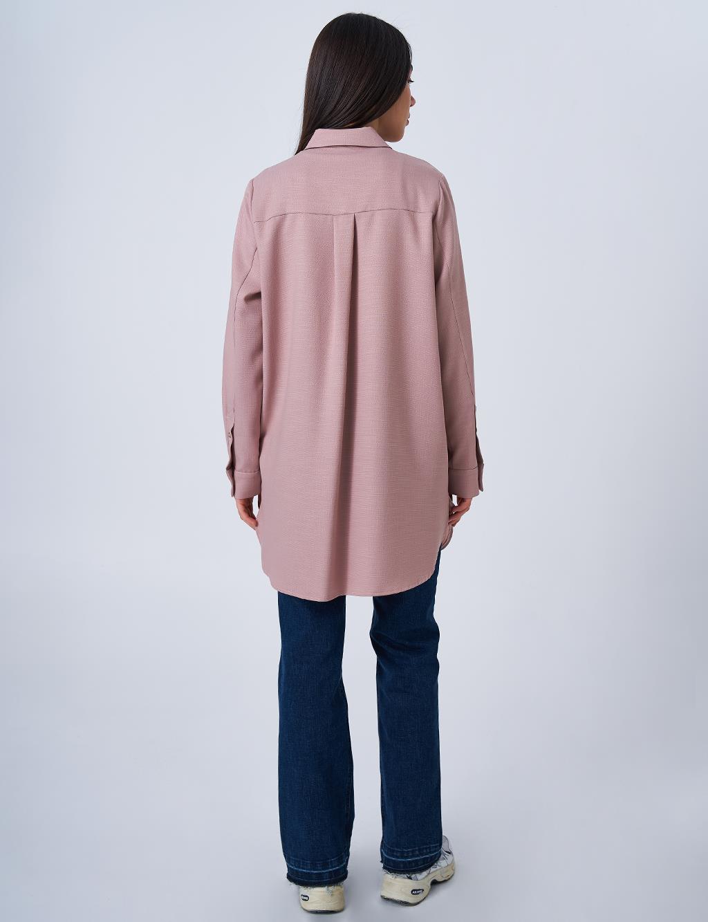 Gömlek Yaka Basic Tunik Pudra