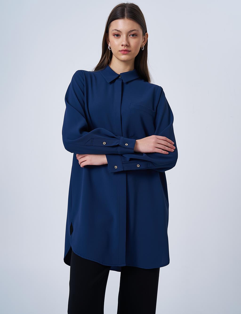Basic Gömlek Yaka Tunik Lacivert 