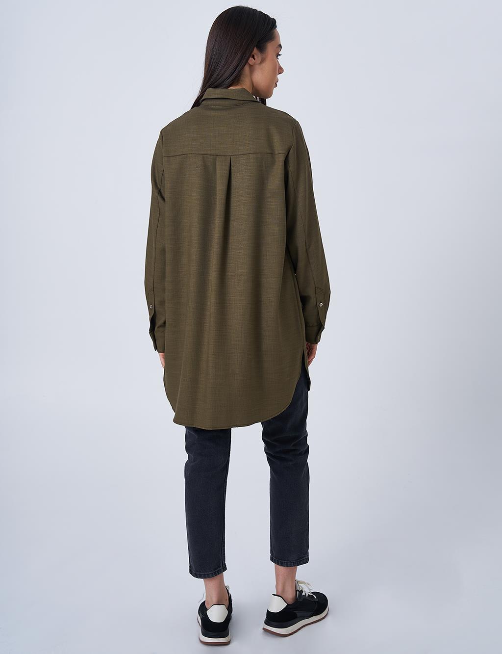 Gömlek Yaka Basic Tunik Haki 