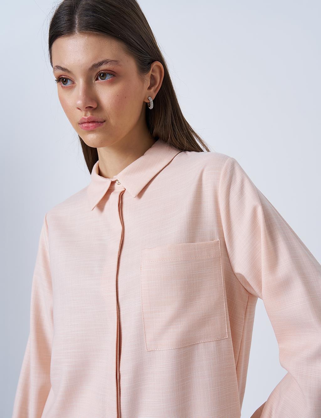 Gömlek Yaka Basic Tunik Krem