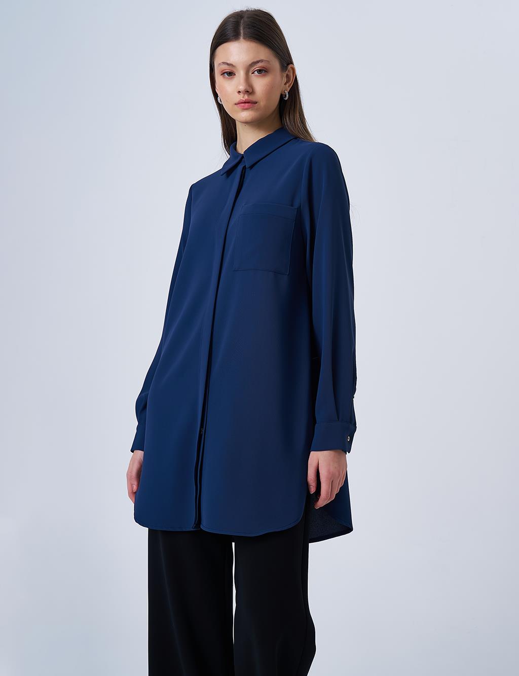 Basic Gömlek Yaka Tunik Lacivert 