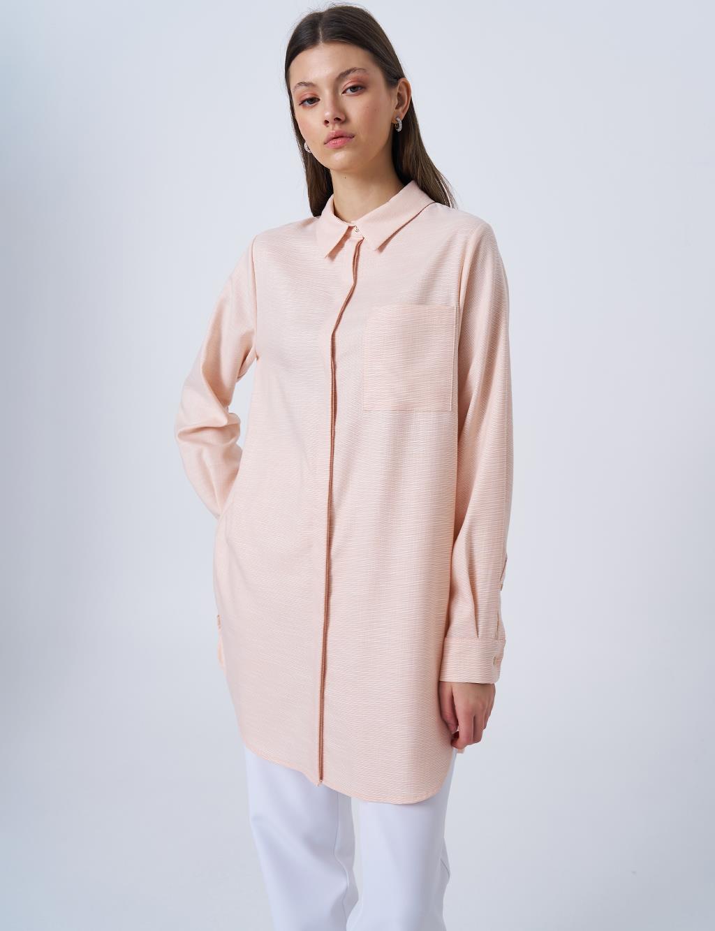 Gömlek Yaka Basic Tunik Krem