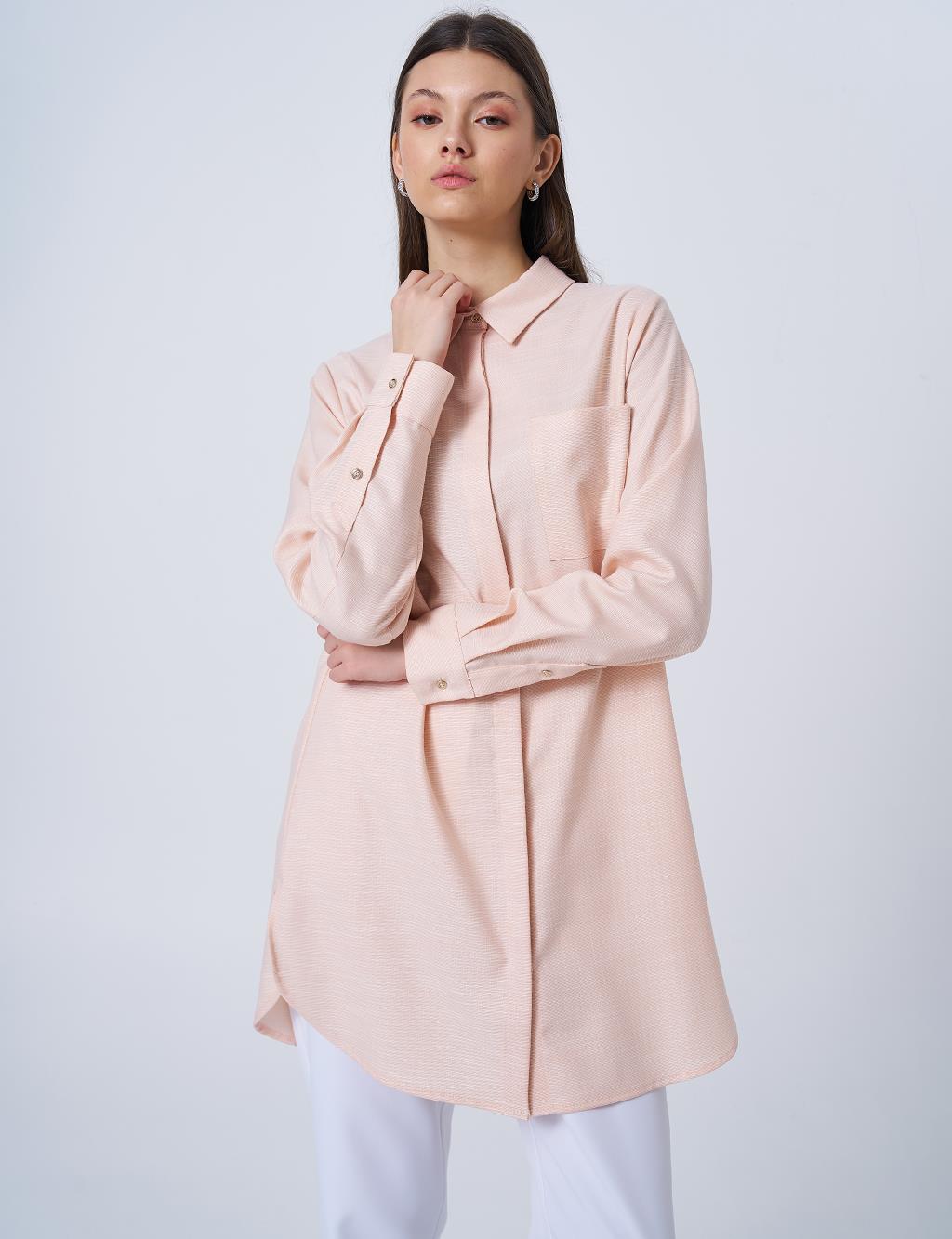 Gömlek Yaka Basic Tunik Krem