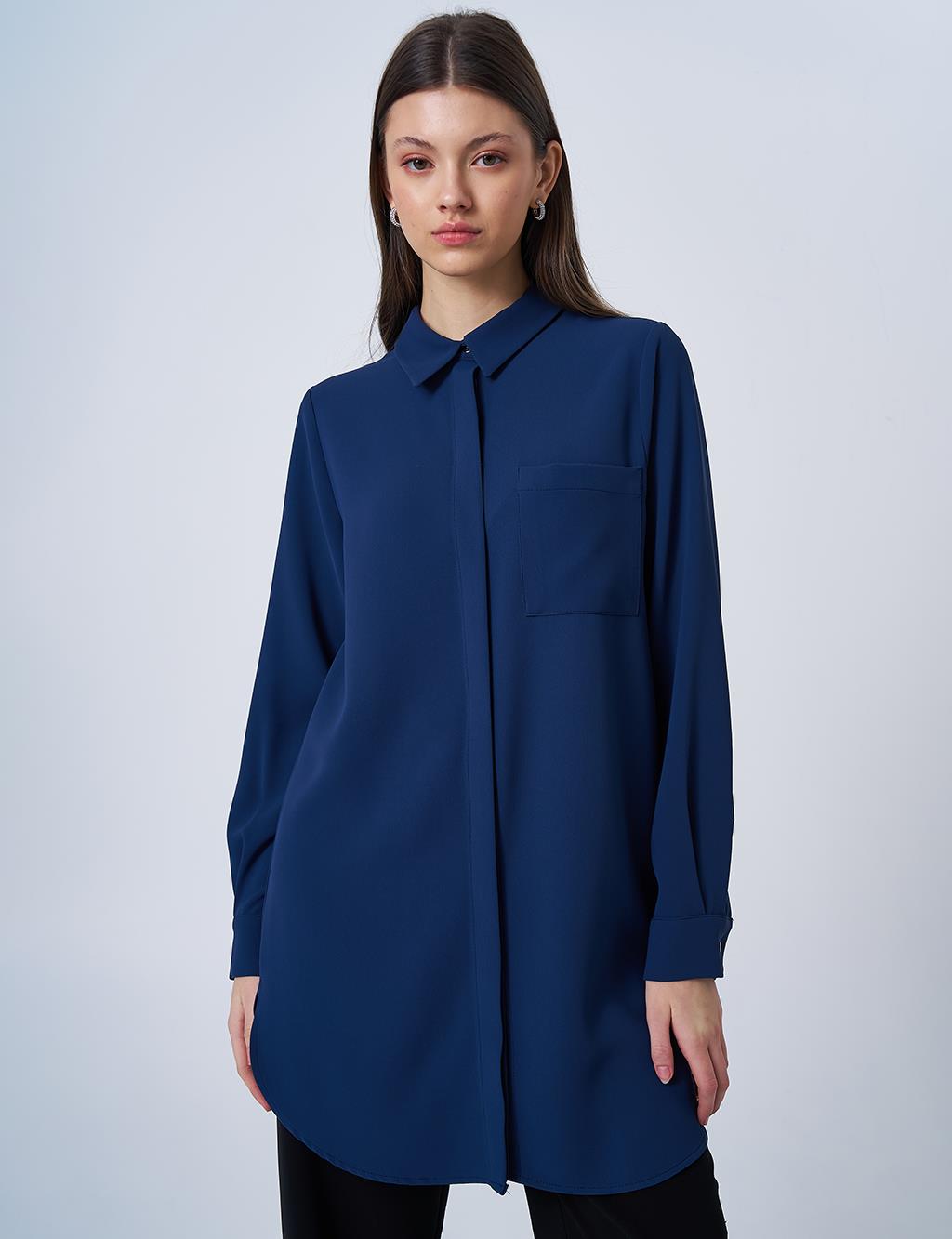 Basic Gömlek Yaka Tunik Lacivert 