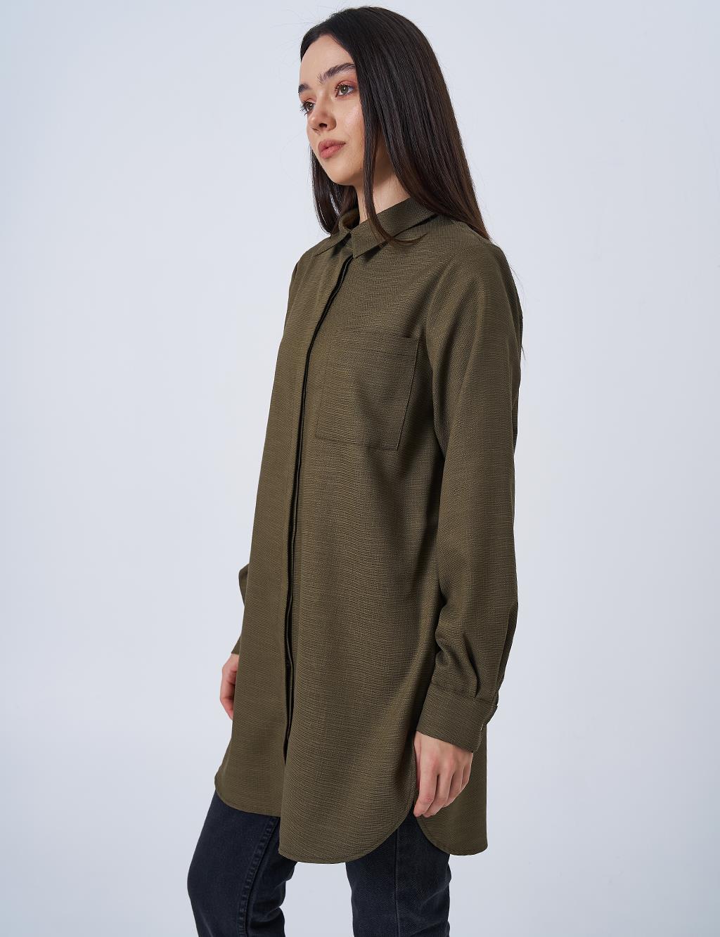 Gömlek Yaka Basic Tunik Haki 