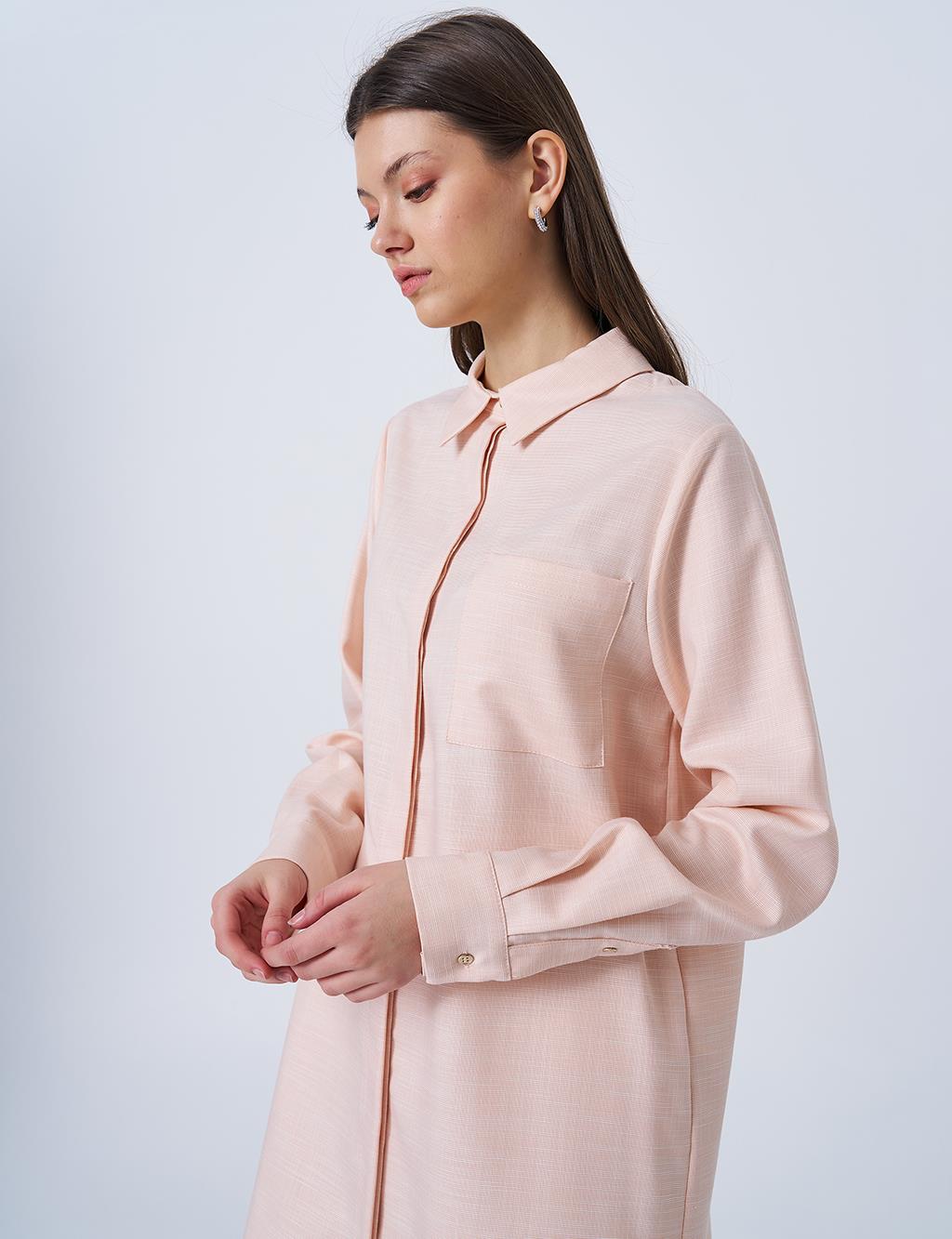 Gömlek Yaka Basic Tunik Krem