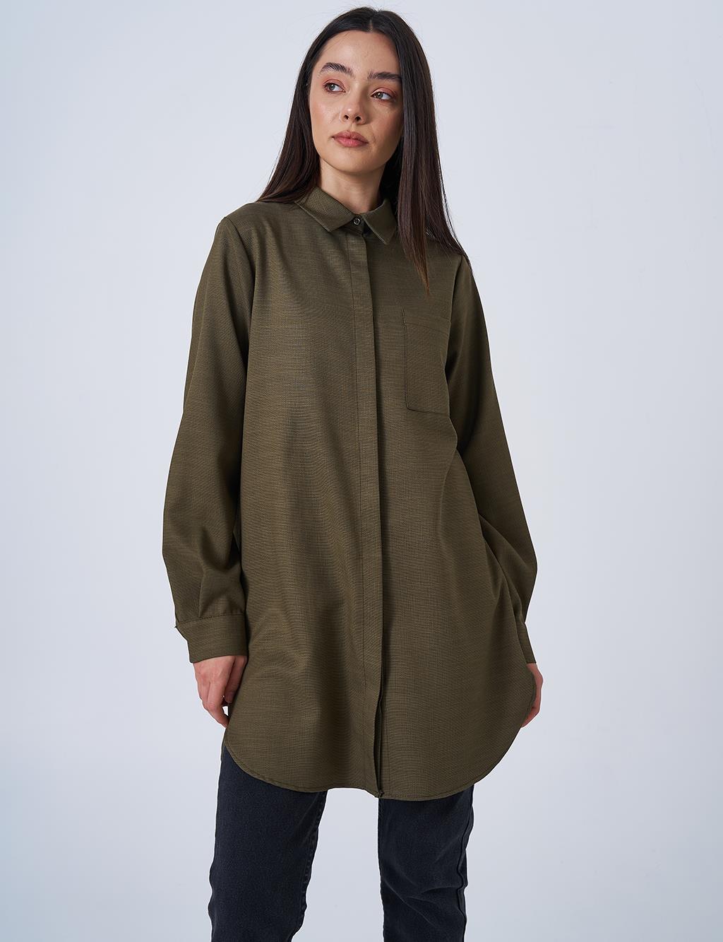 Gömlek Yaka Basic Tunik Haki 
