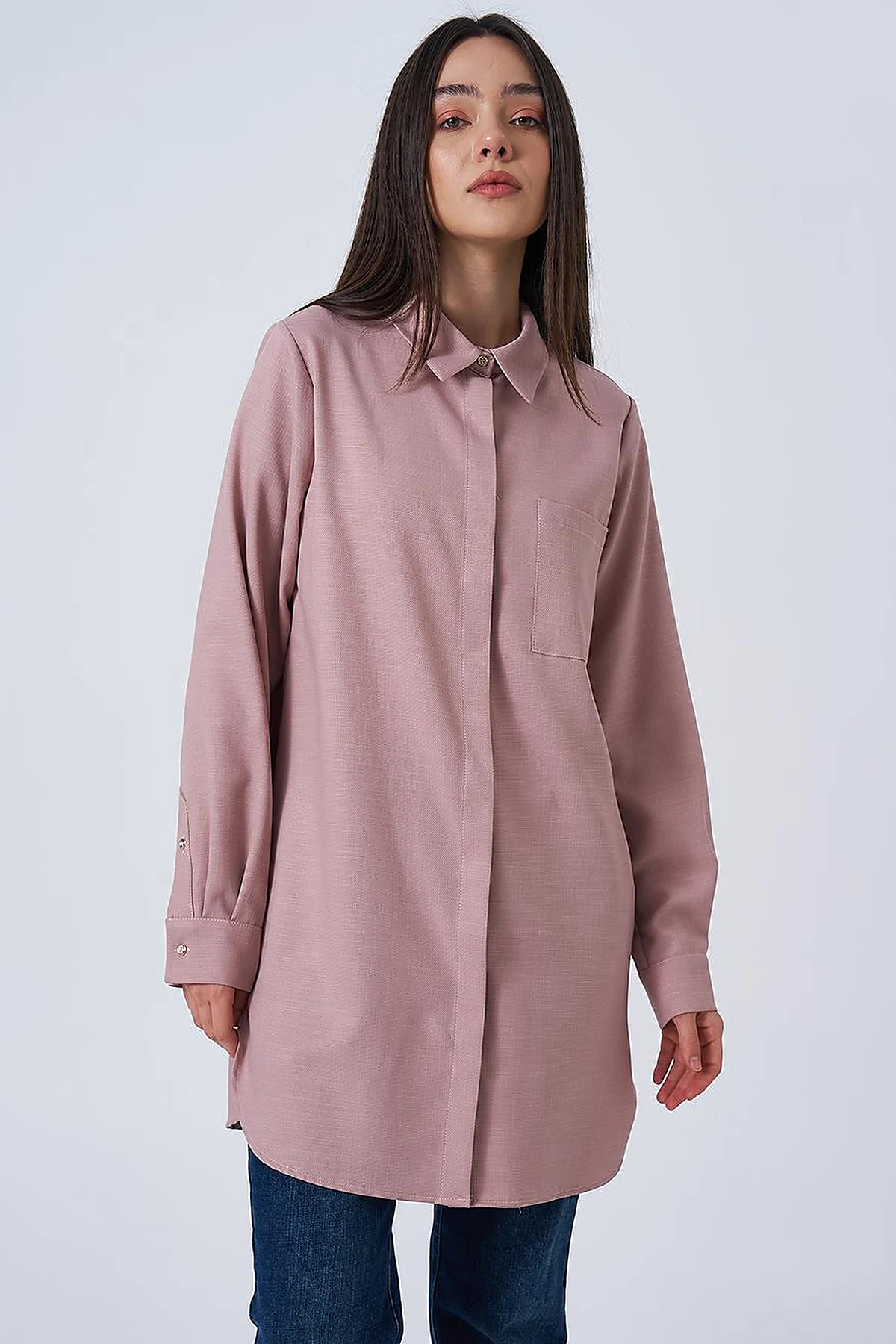 Shirt Collar Basic Tunic Powder Pink
