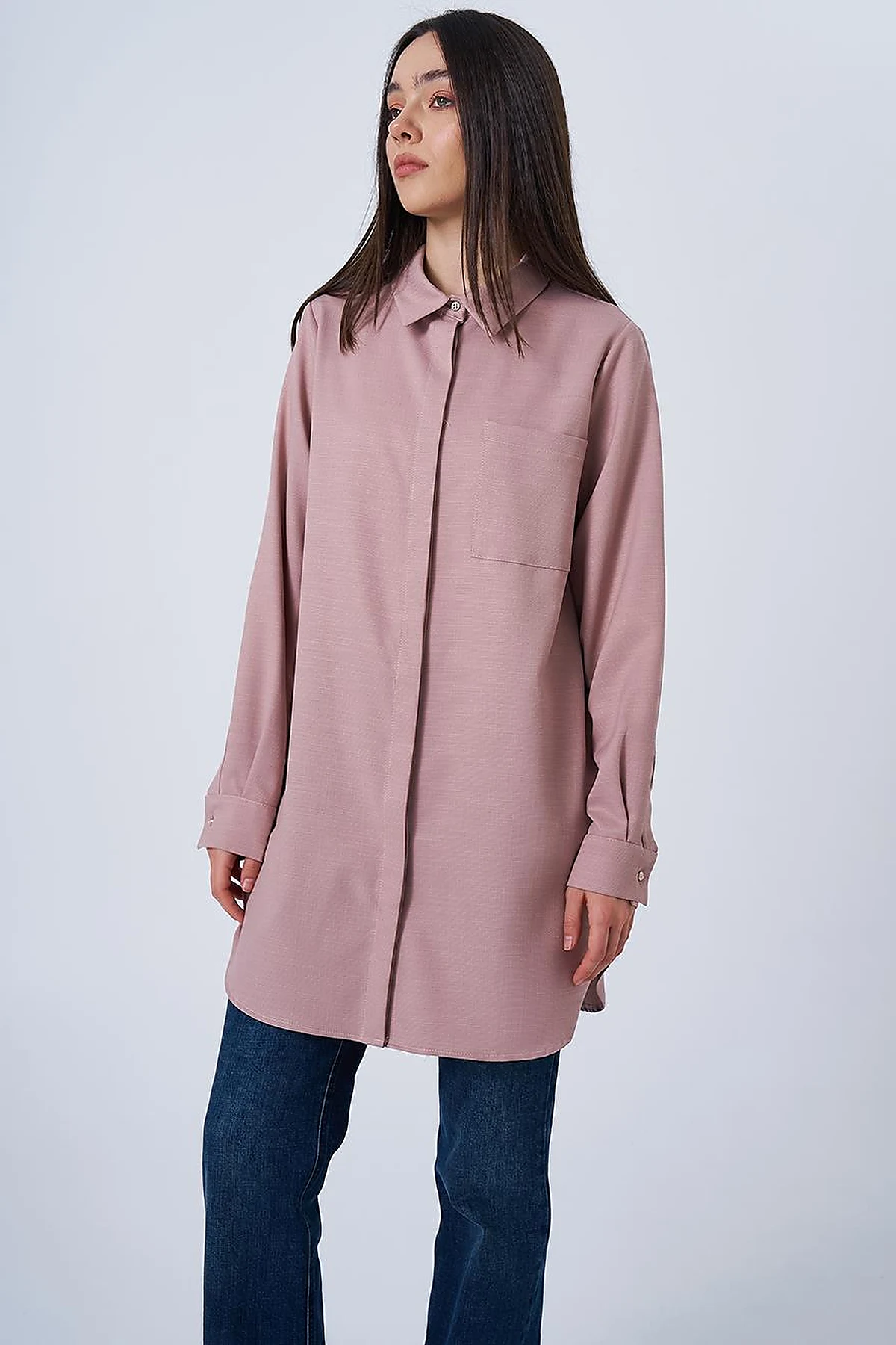 Shirt Collar Basic Tunic Powder Pink