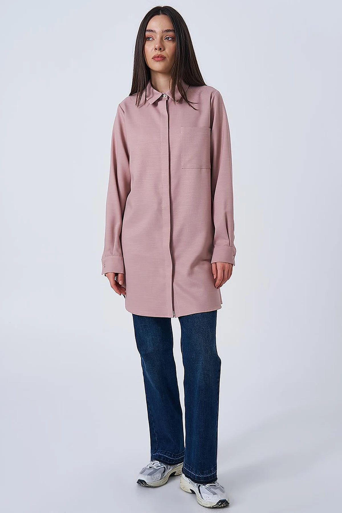 Shirt Collar Basic Tunic Powder Pink