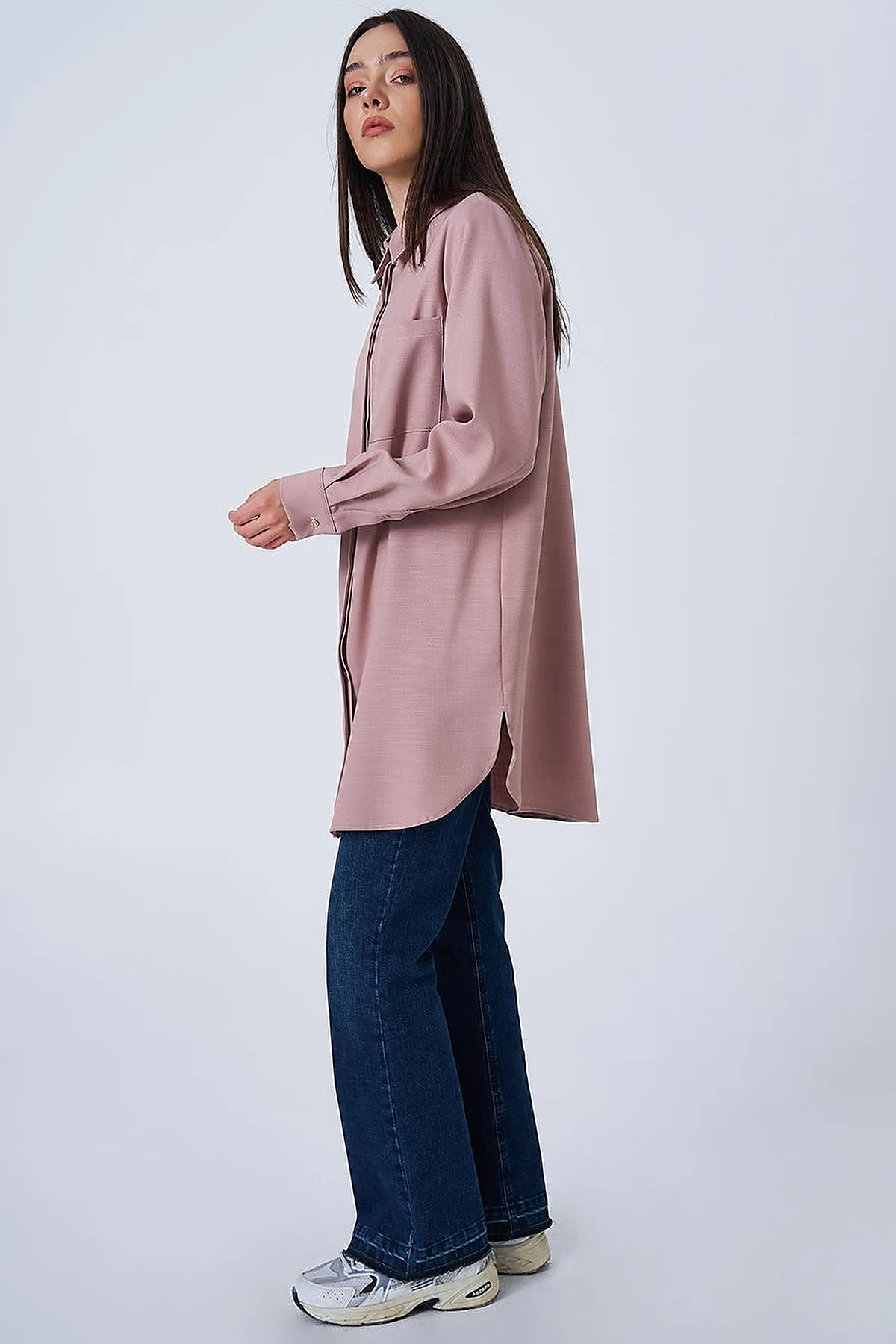 Shirt Collar Basic Tunic Powder Pink