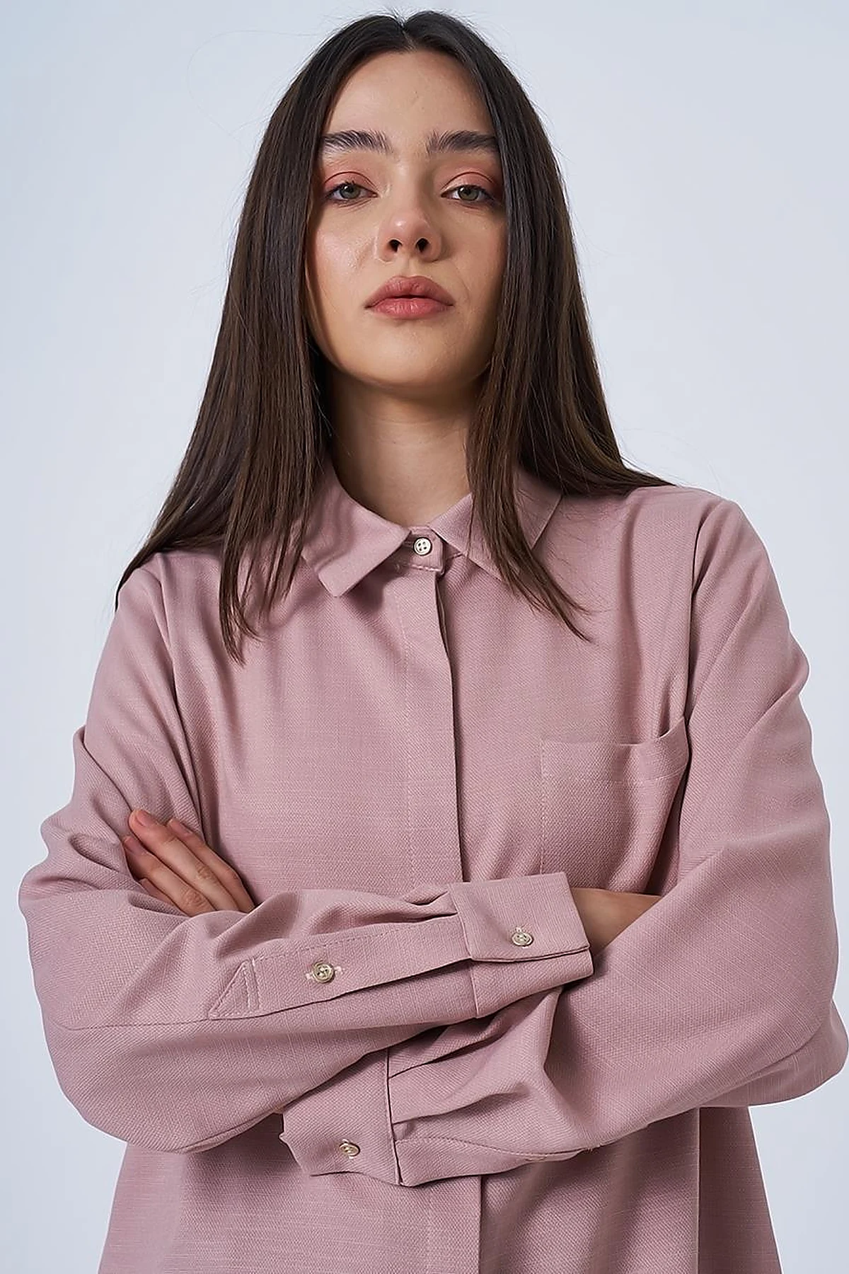 Shirt Collar Basic Tunic Powder Pink