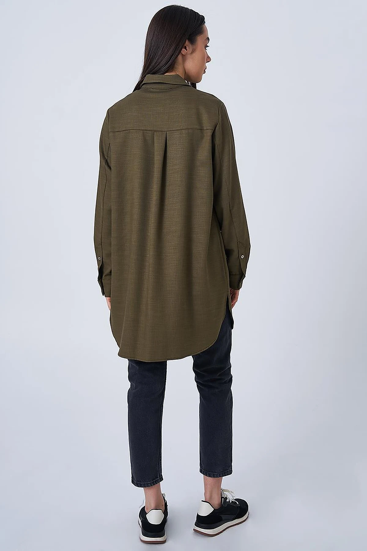 Shirt Collar Basic Tunic Khaki