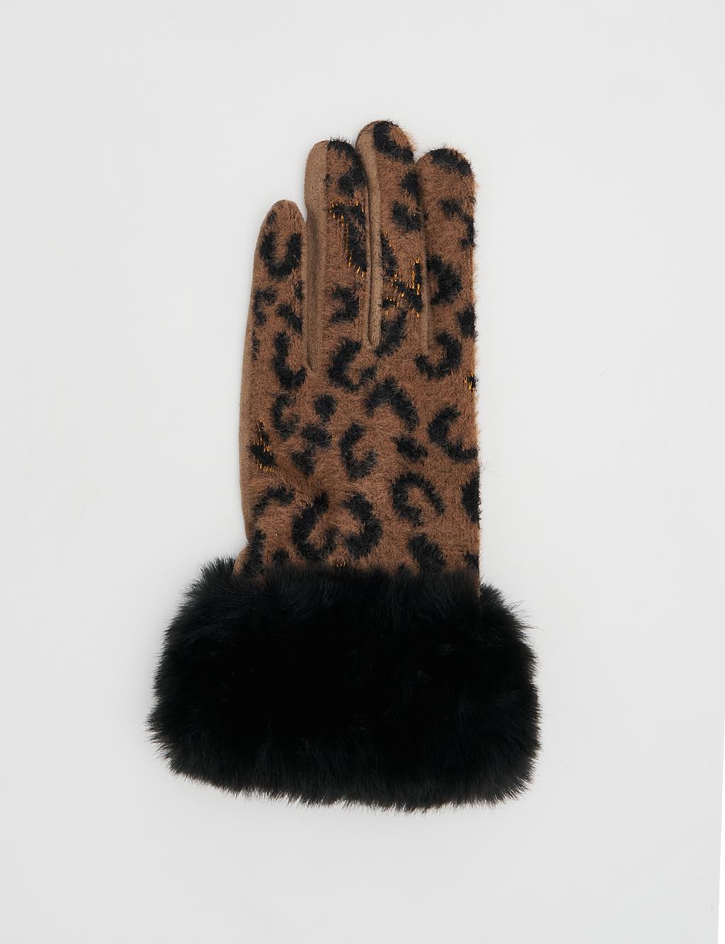 Leopard Print Gloves Brown