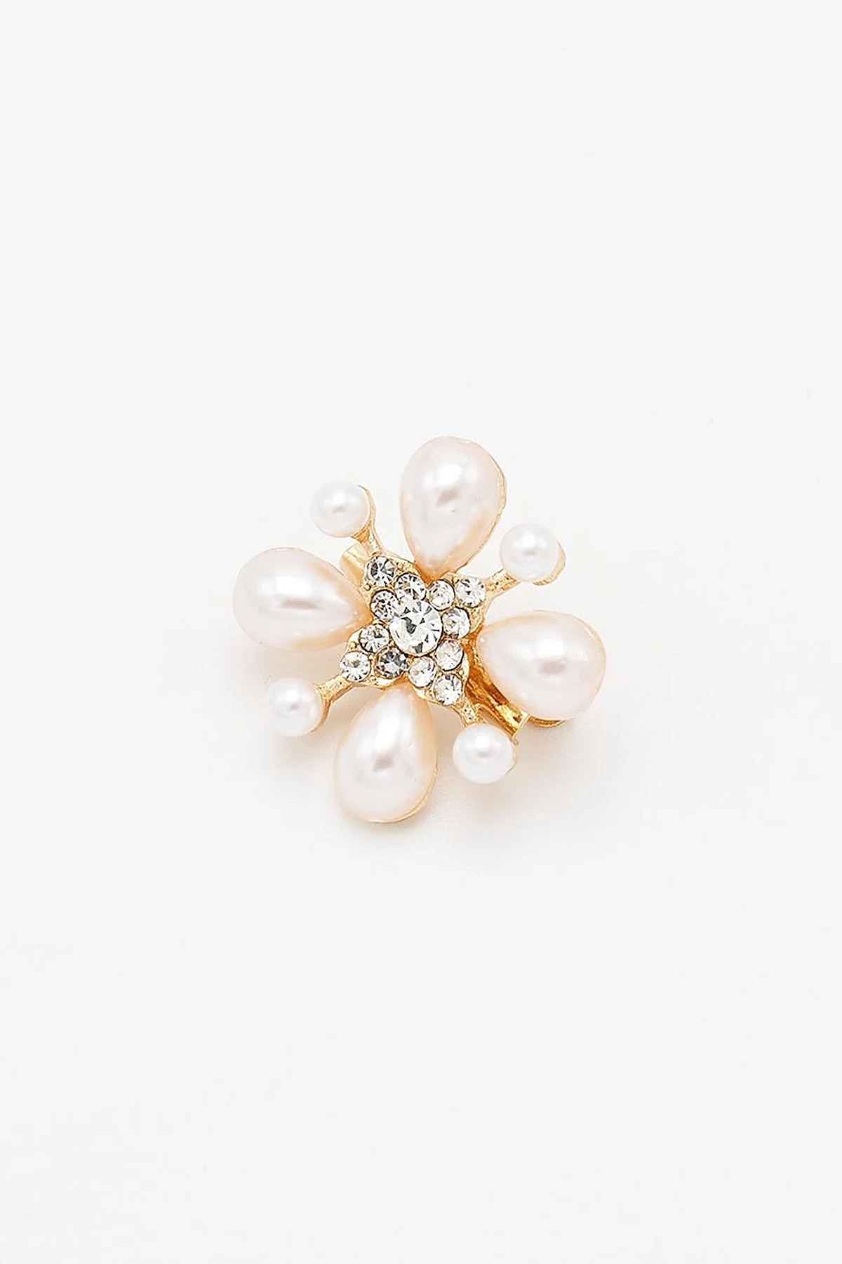 Floral Pearl-Embellished Brooch - Gold