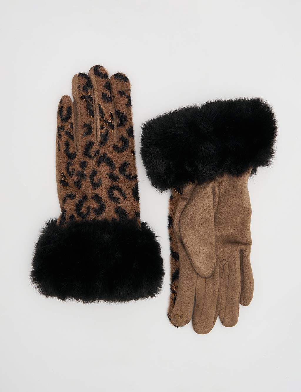 Leopard Print Gloves Brown