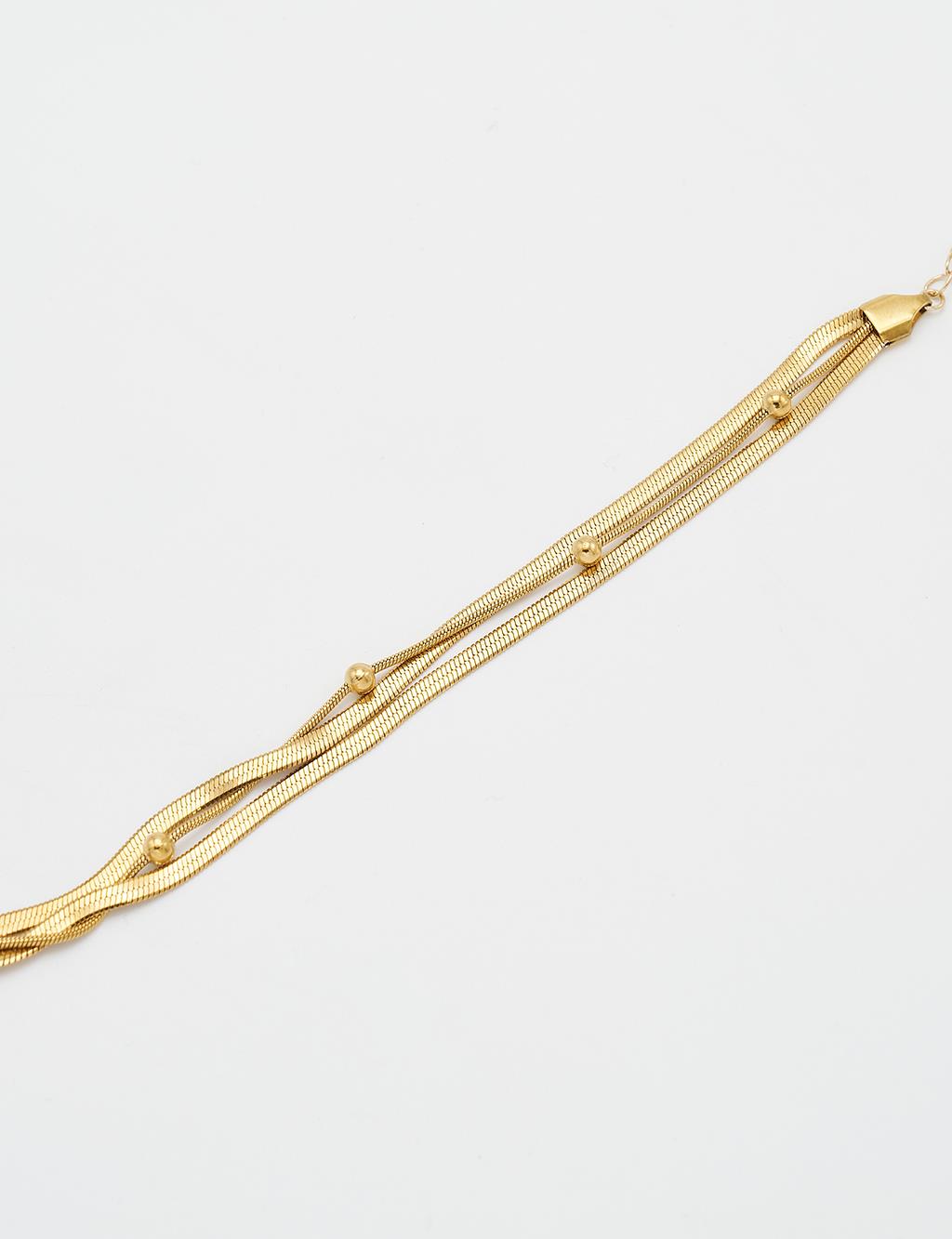 Parlak Çok Zincirli Bileklik Gold