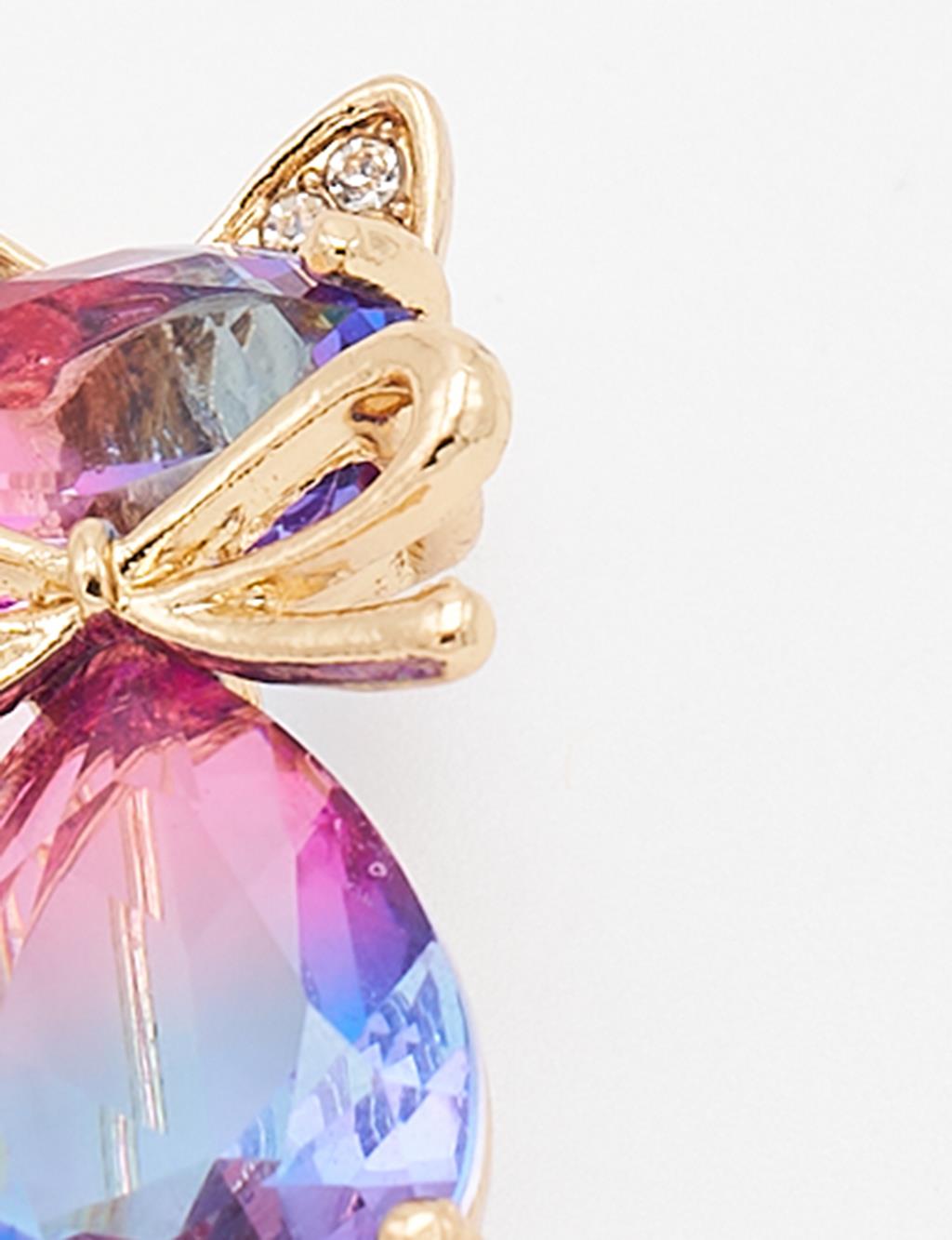 Cat Figurine Bow Brooch Gold