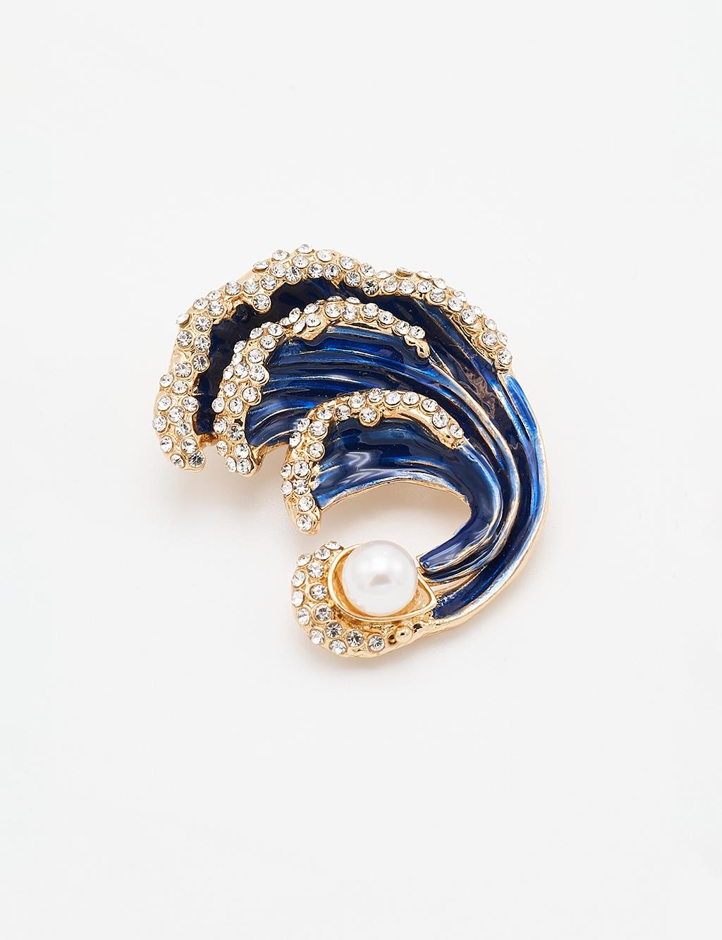 Water Wave Figurine Brooch Gold