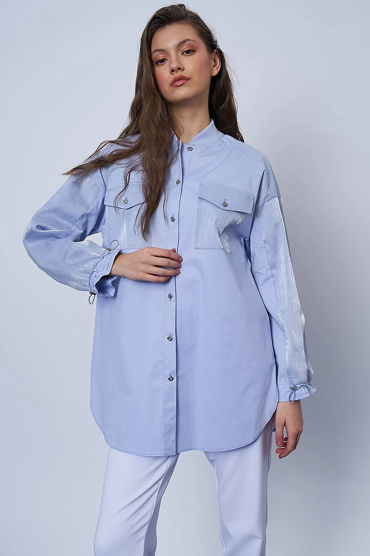 Glitter Detailed Cotton Tunic Blue