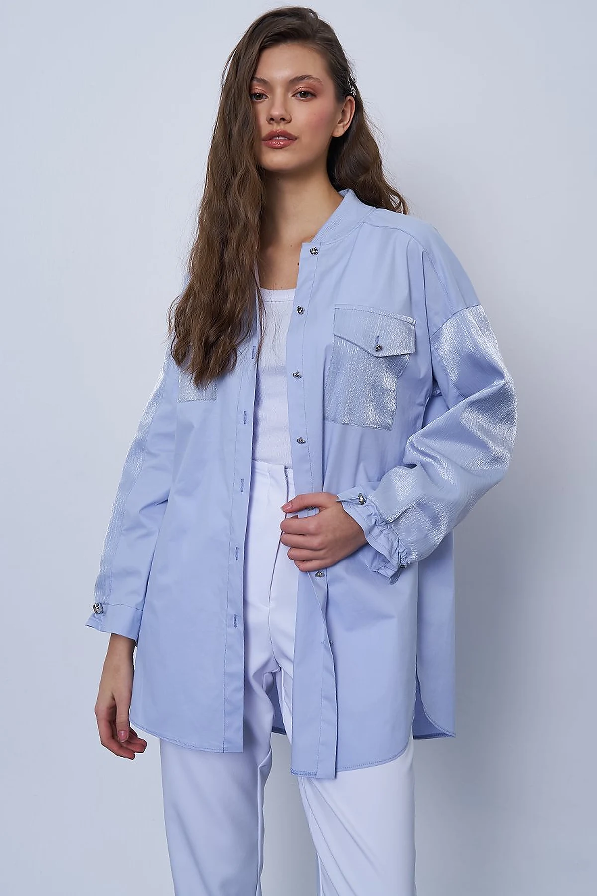 Glitter Detailed Cotton Tunic Blue