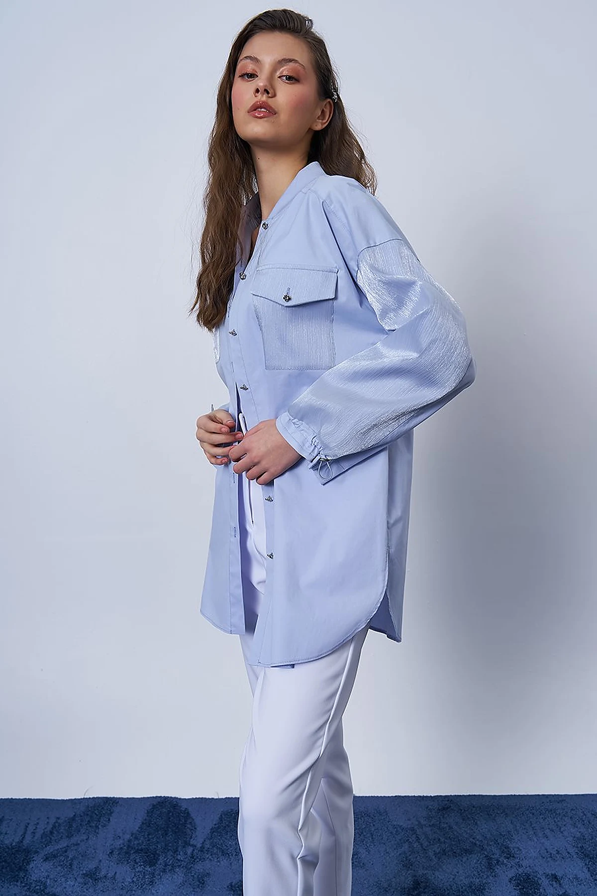 Glitter Detailed Cotton Tunic Blue