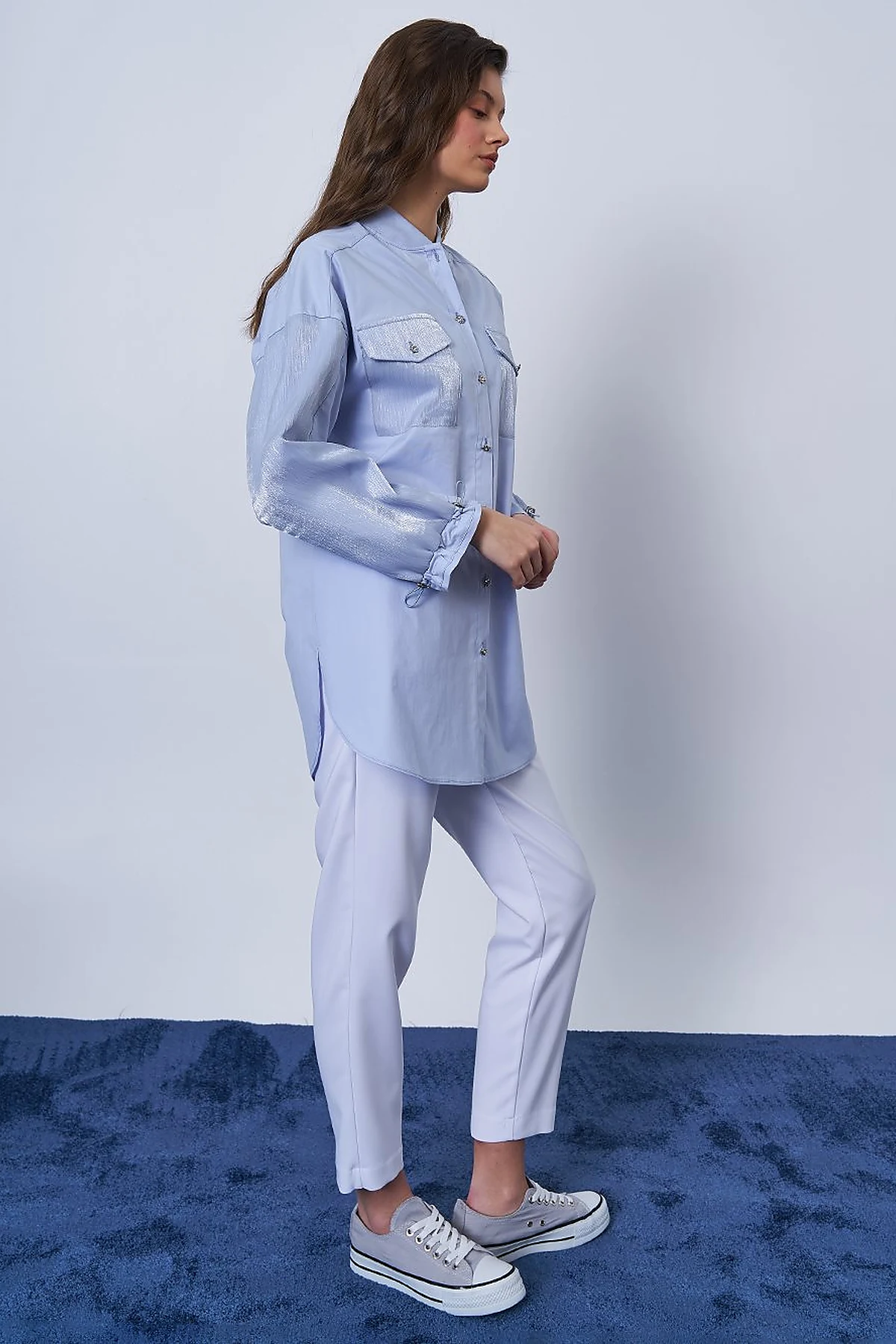 Glitter Detailed Cotton Tunic Blue