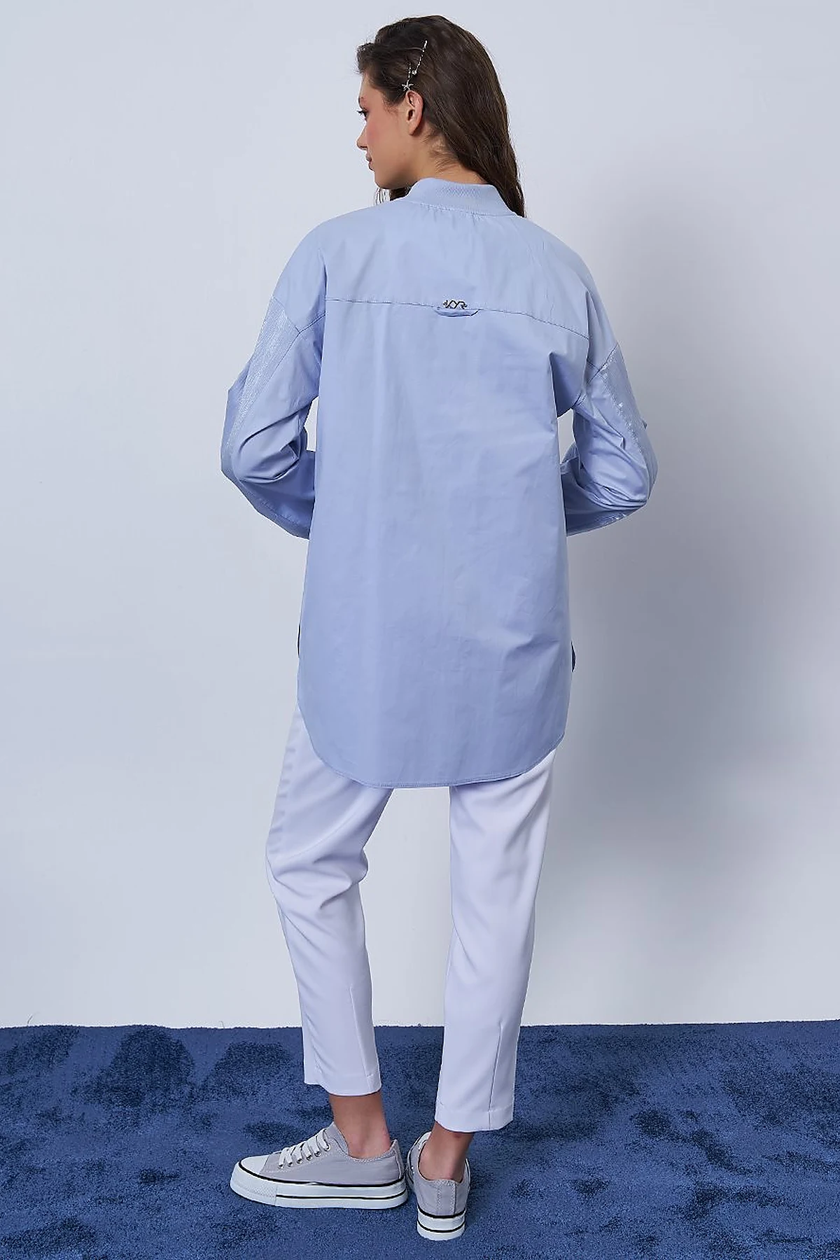 Glitter Detailed Cotton Tunic Blue
