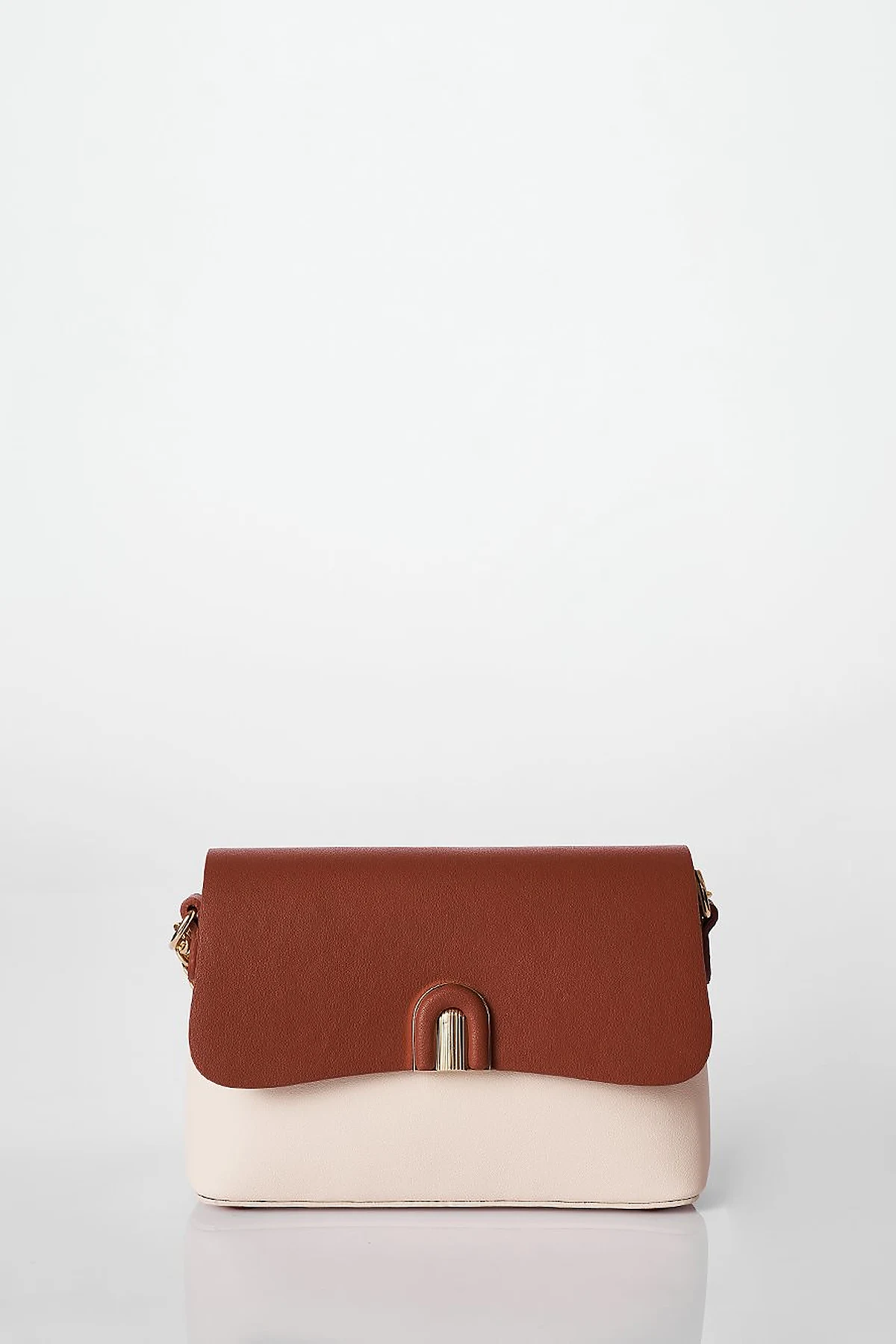 Flap Baguette Bag Tan-Cream