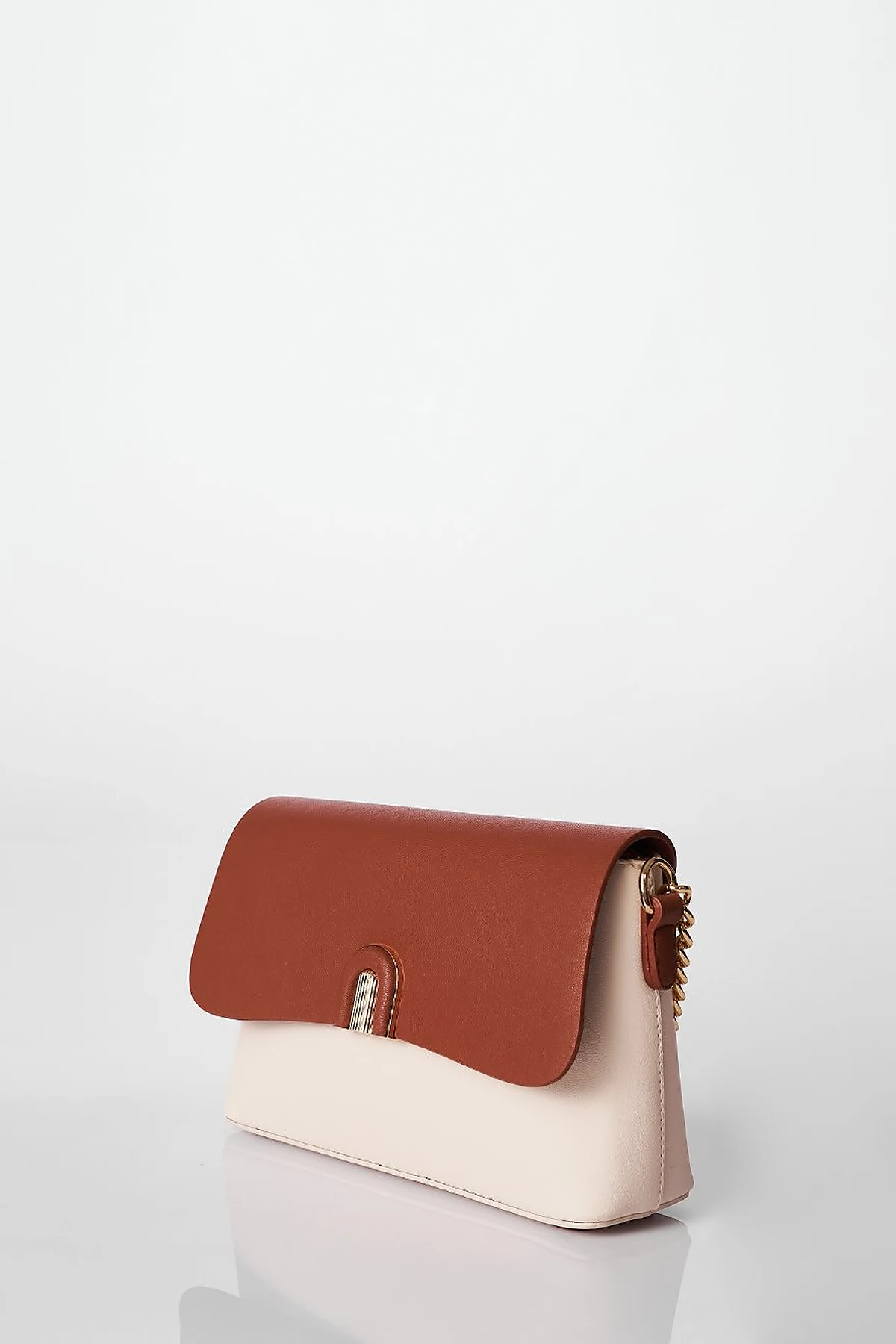 Flap Baguette Bag Tan-Cream