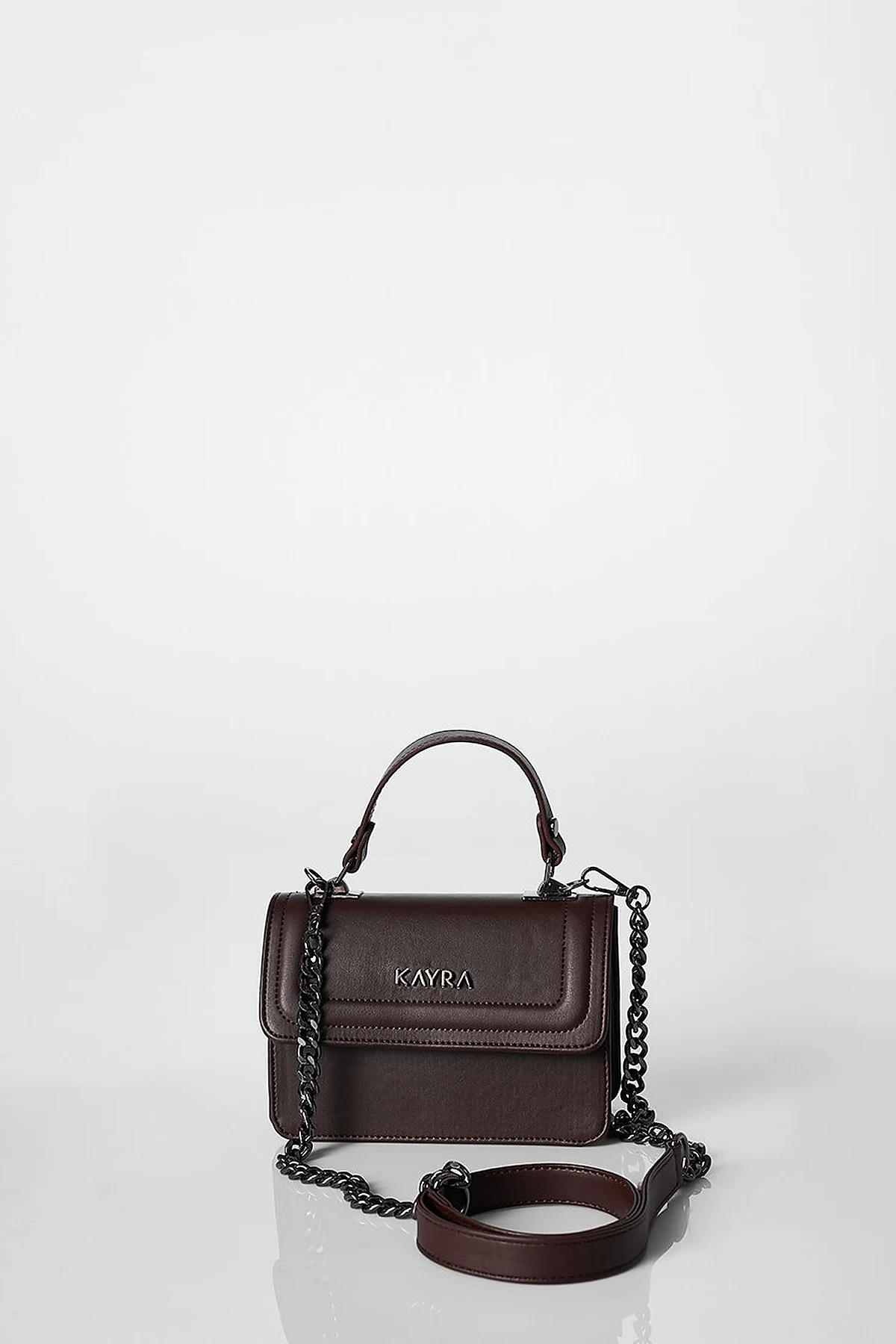 Mini Faux Leather Handbag Brown