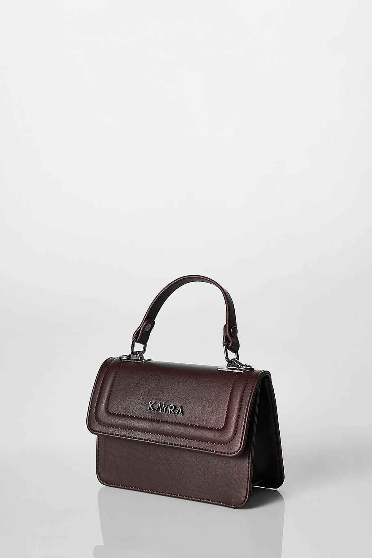 Mini Faux Leather Handbag Brown