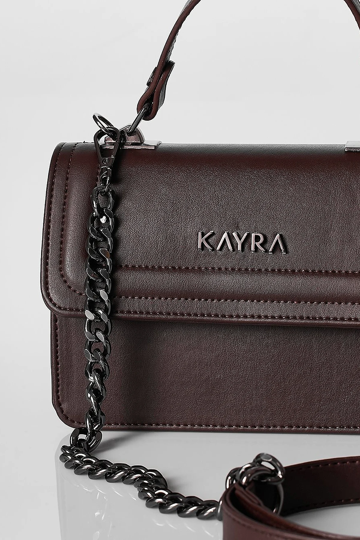 Mini Faux Leather Handbag Brown