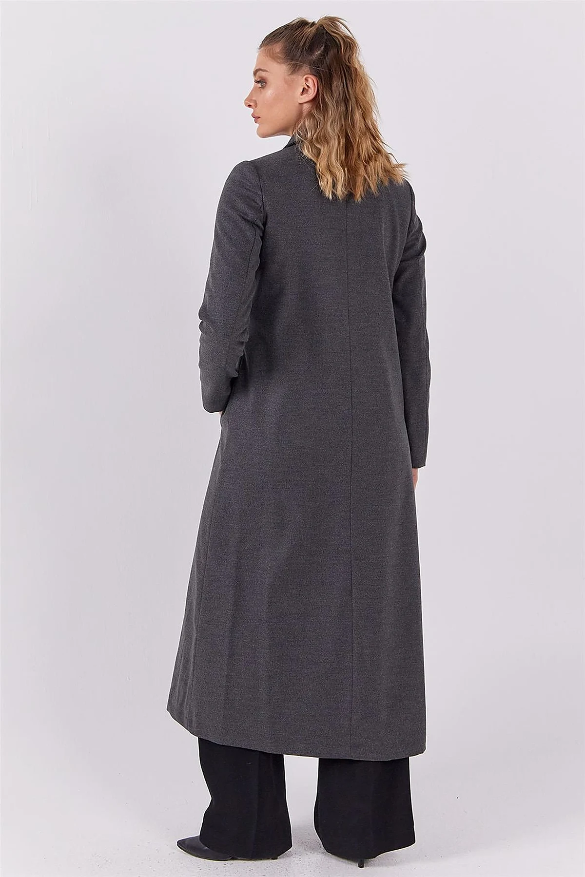 Shirt Collar Long Coat Gray